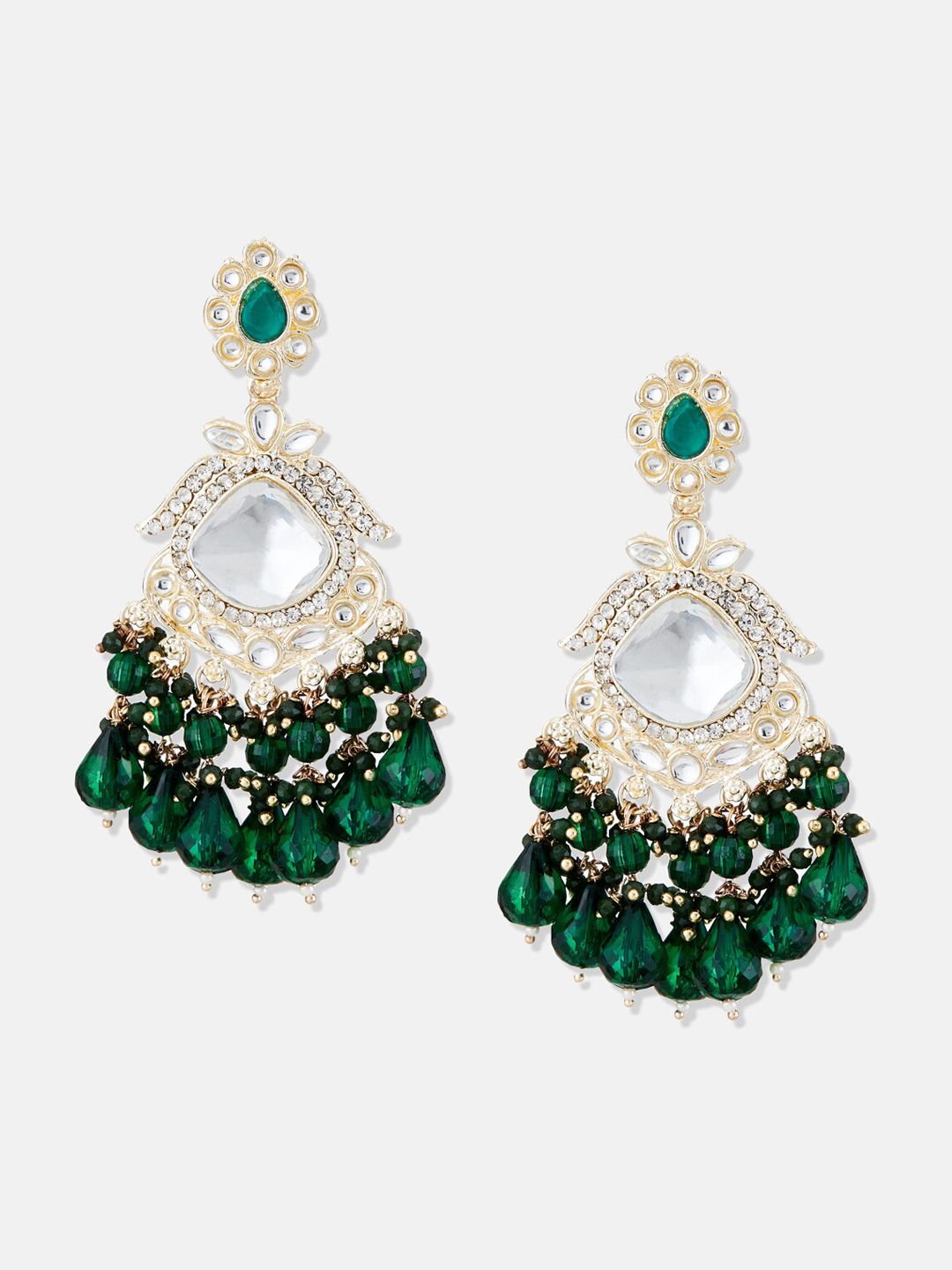 ATIBELLE Gold-Plated Kundan Studded Contemporary Chandbalis