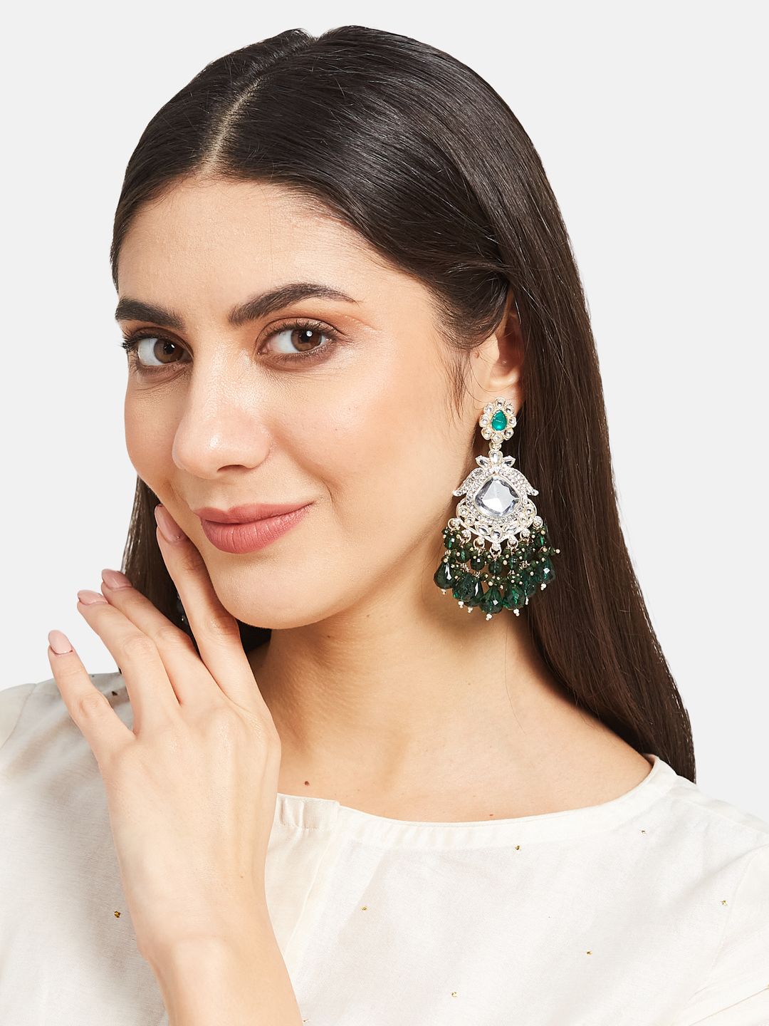 ATIBELLE Gold-Plated Kundan Studded Contemporary Chandbalis