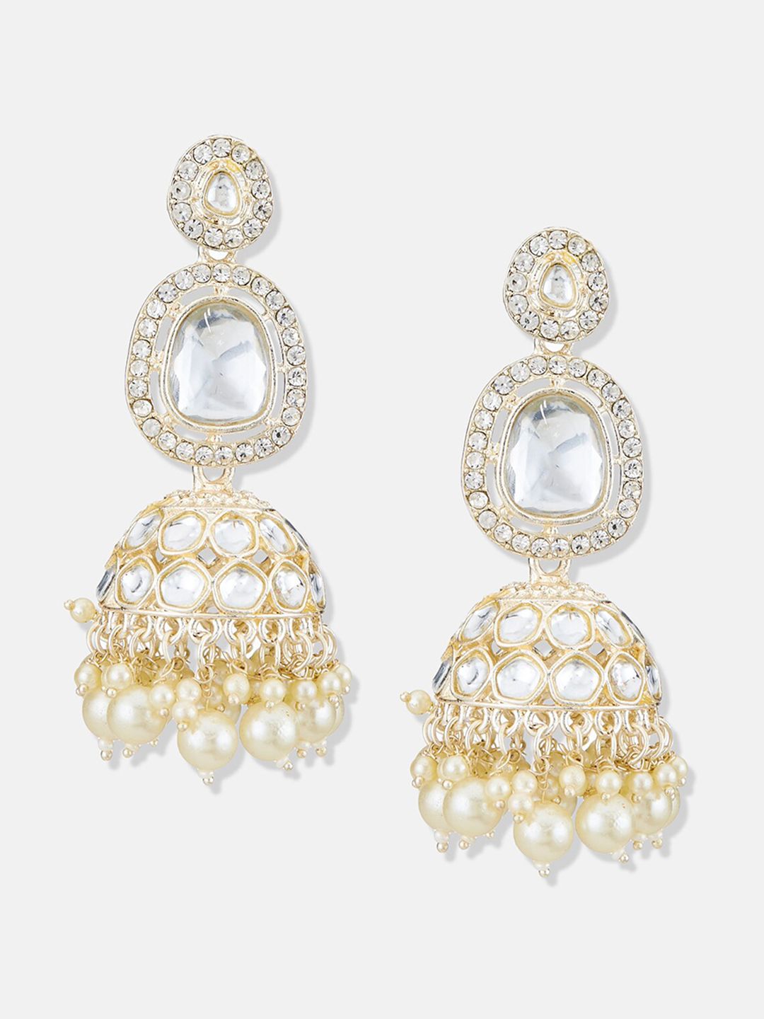 ATIBELLE Gold-Plated Kundan Studded Contemporary Jhumkas Earrings