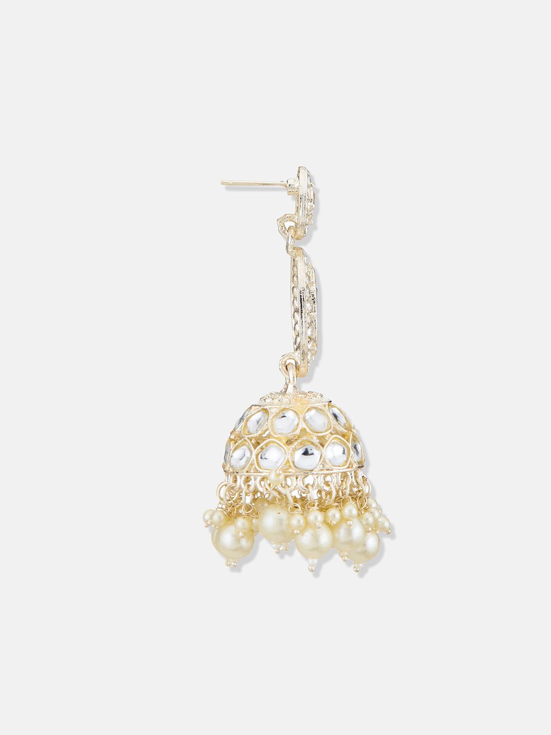 ATIBELLE Gold-Plated Kundan Studded Contemporary Jhumkas Earrings