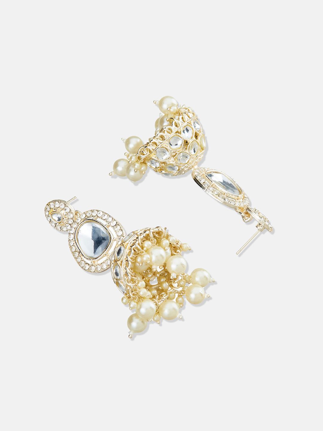 ATIBELLE Gold-Plated Kundan Studded Contemporary Jhumkas Earrings