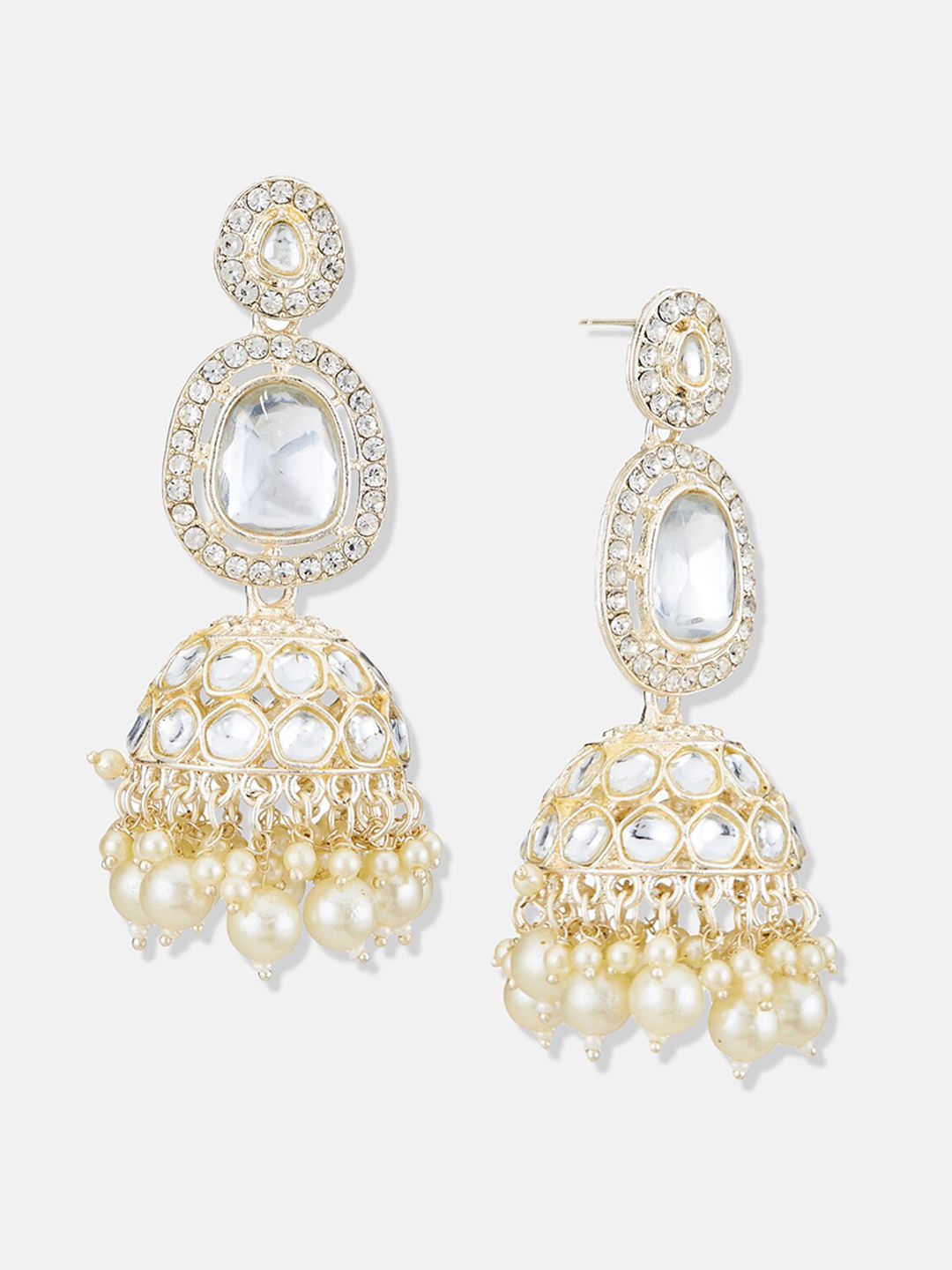 ATIBELLE Gold-Plated Kundan Studded Contemporary Jhumkas Earrings