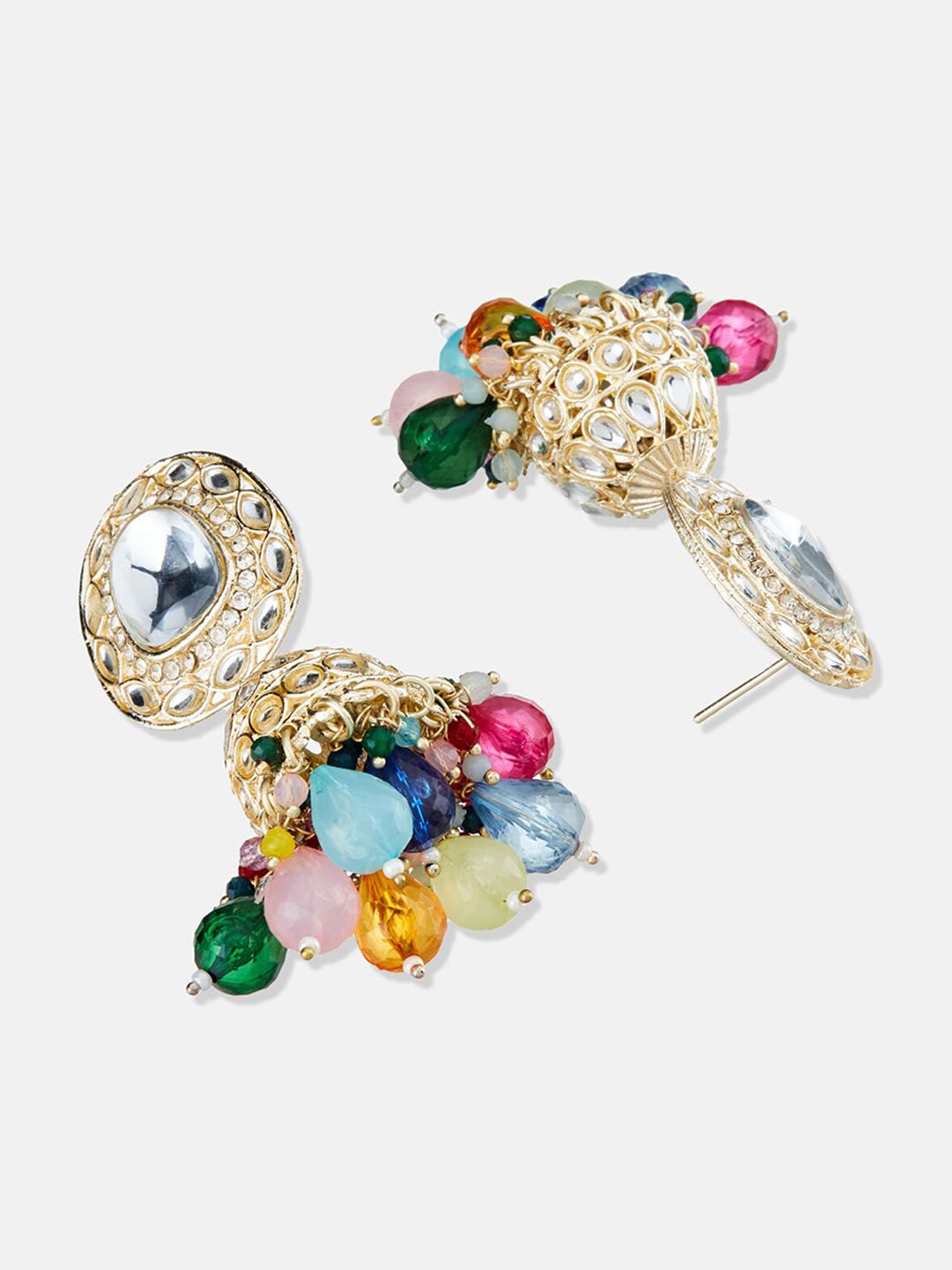 ATIBELLE Gold-Plated Kundan Studded Dome Shaped Jhumkas Earrings