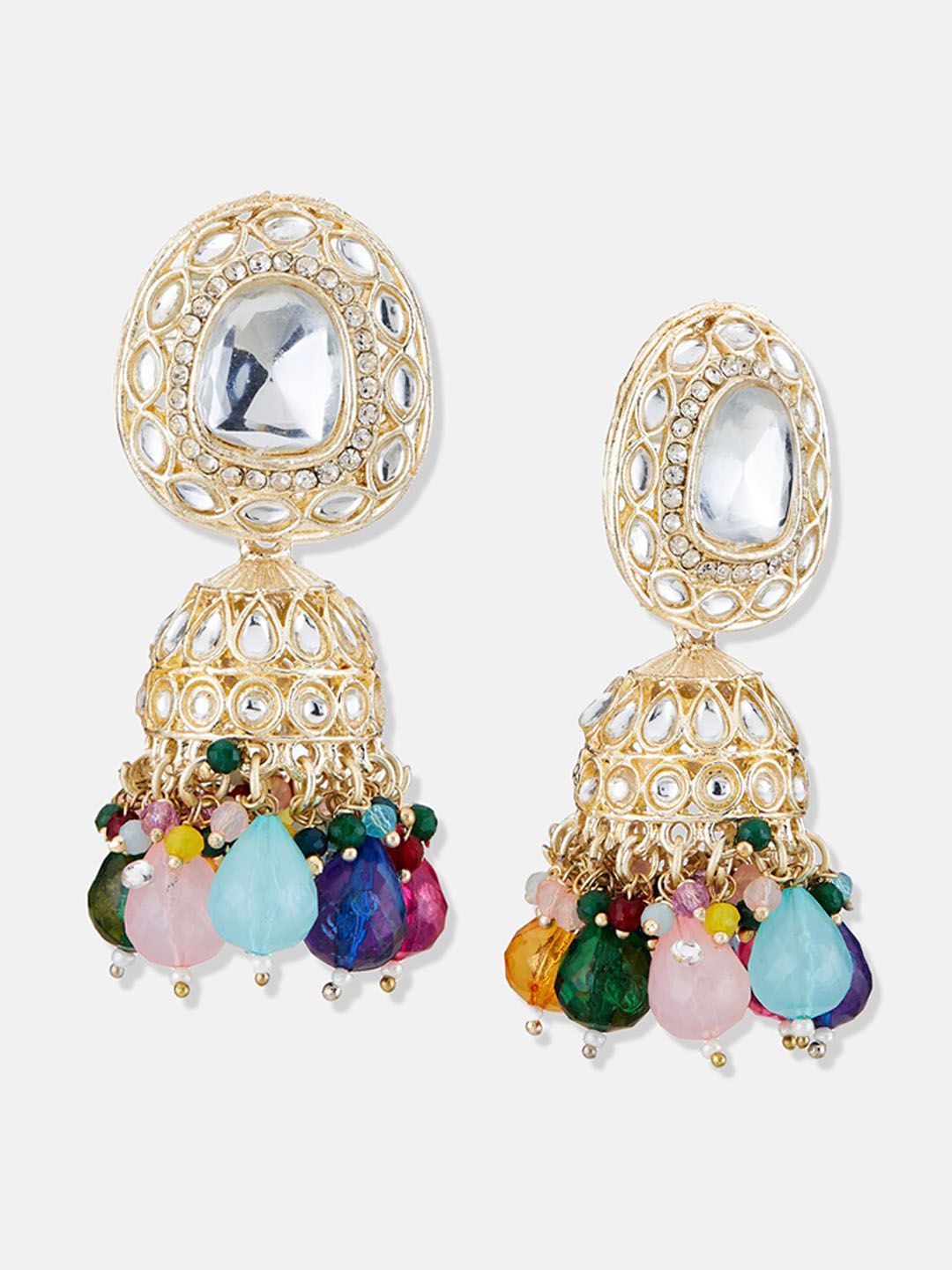 ATIBELLE Gold-Plated Kundan Studded Dome Shaped Jhumkas Earrings
