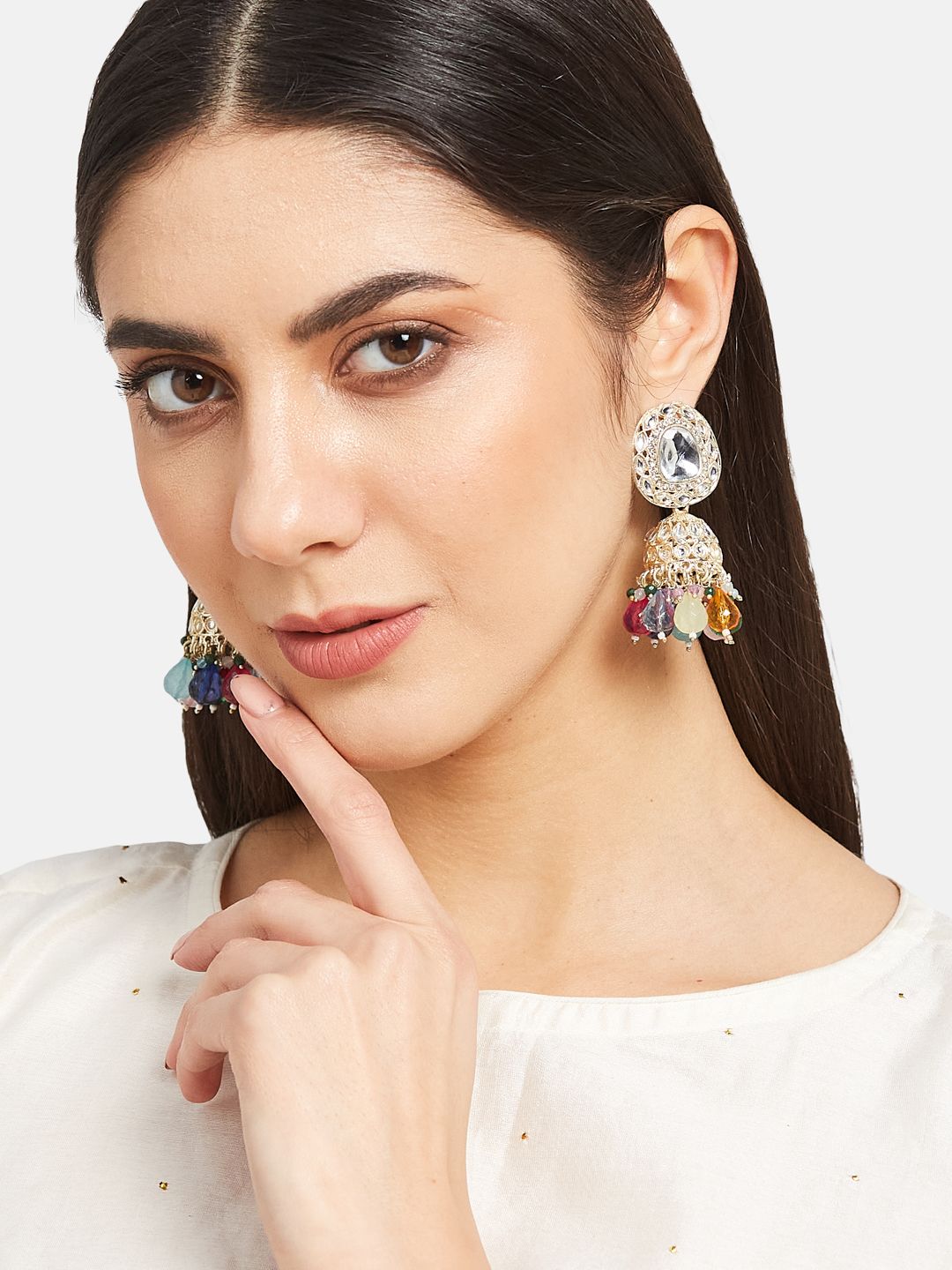 ATIBELLE Gold-Plated Kundan Studded Dome Shaped Jhumkas Earrings