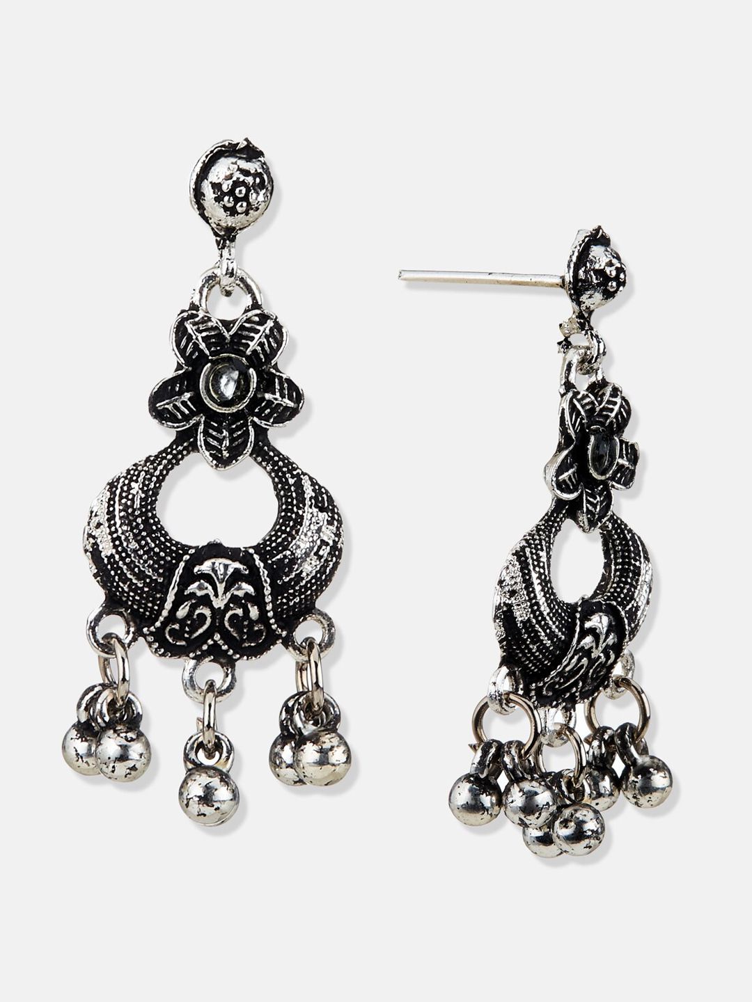 ATIBELLE Silver-Plated Stone Studded Floral Necklace & Earrings