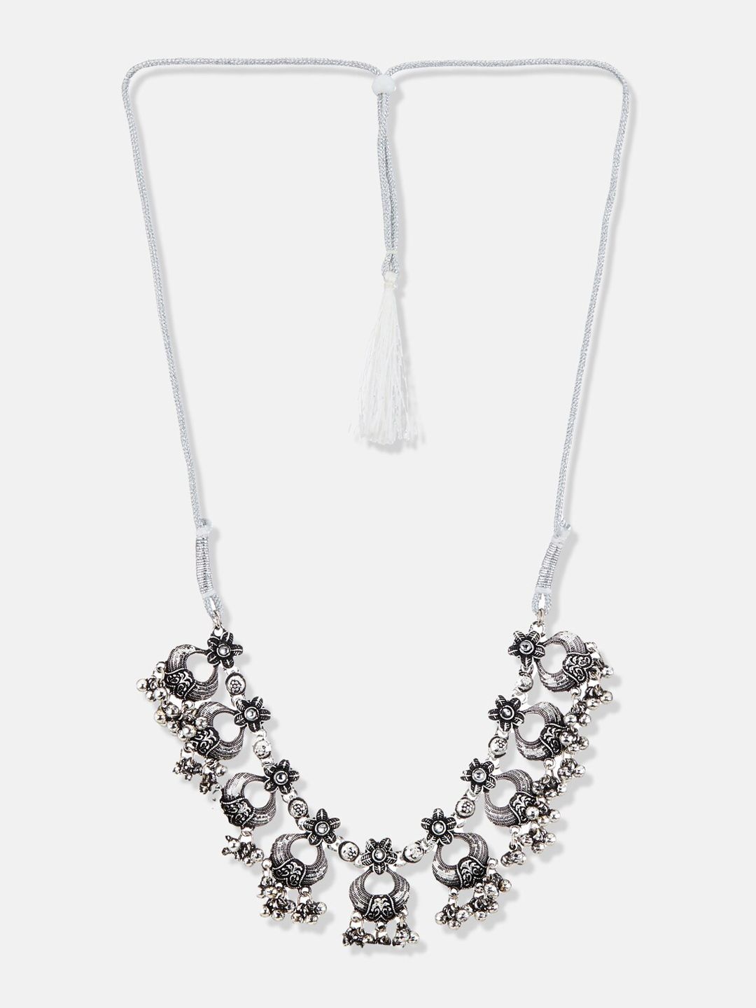 ATIBELLE Silver-Plated Stone Studded Floral Necklace & Earrings