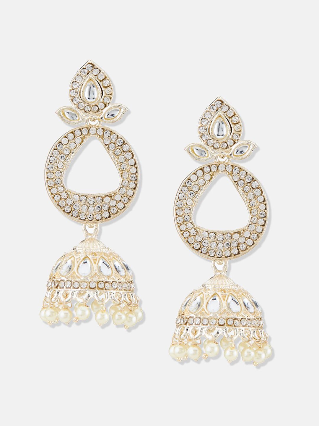 ATIBELLE Gold-Plated Kundan Studded Contemporary Jhumkas Earrings