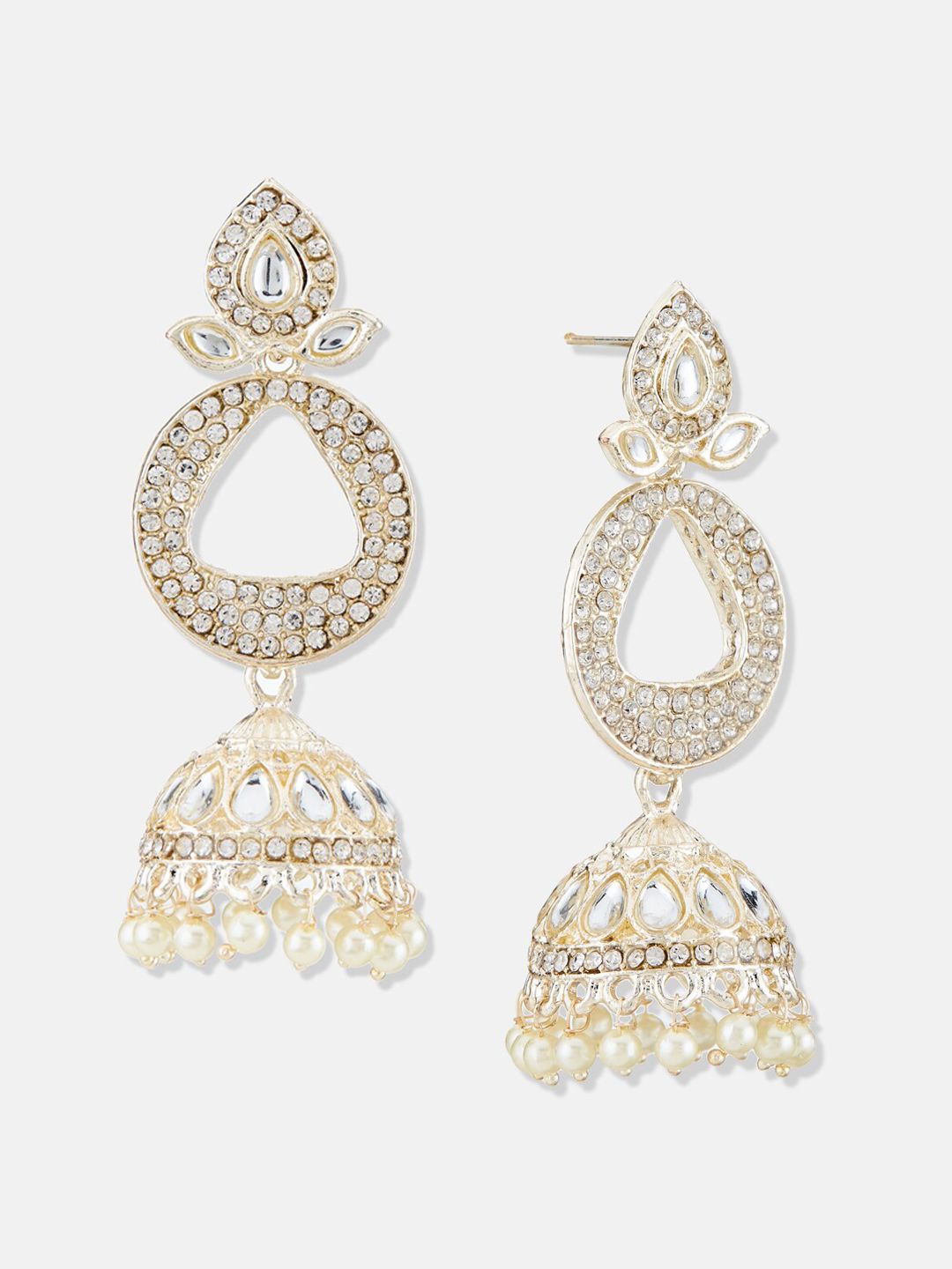 ATIBELLE Gold-Plated Kundan Studded Contemporary Jhumkas Earrings