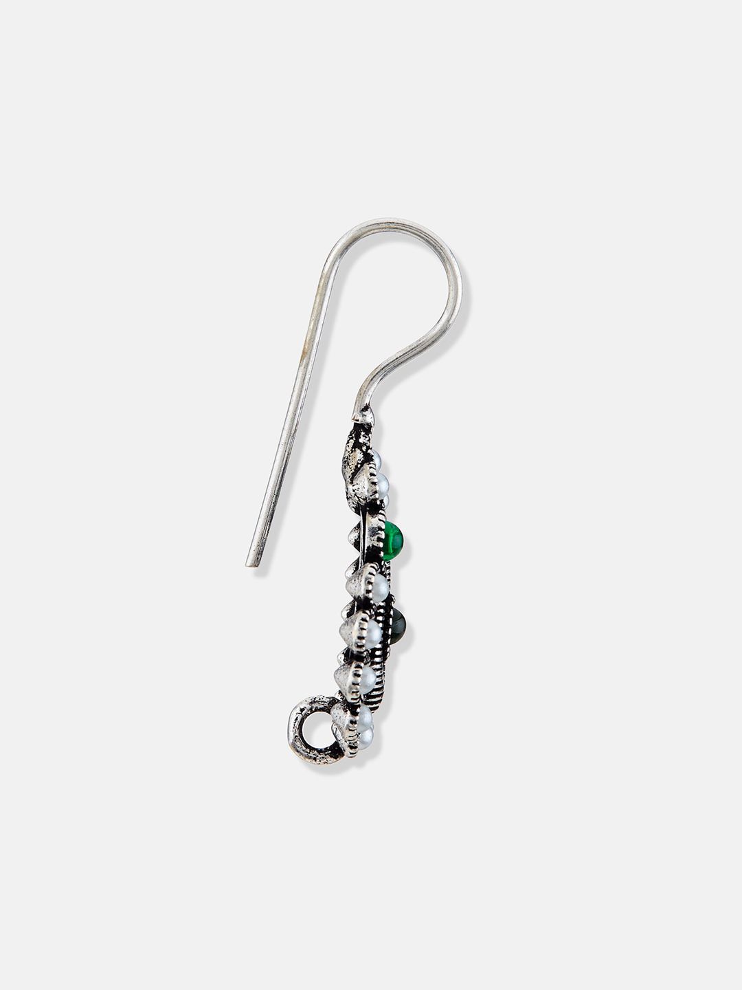 ATIBELLE German Silver Silver-Plated Studded and Beaded Contemporary Drop Earrings