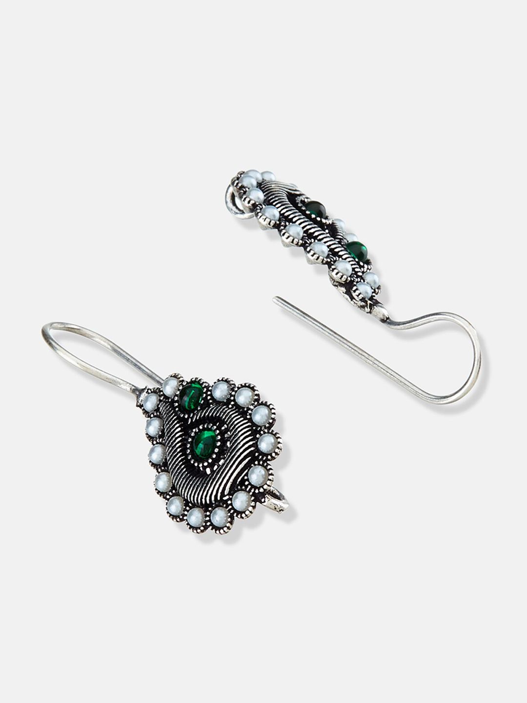 ATIBELLE German Silver Silver-Plated Studded and Beaded Contemporary Drop Earrings