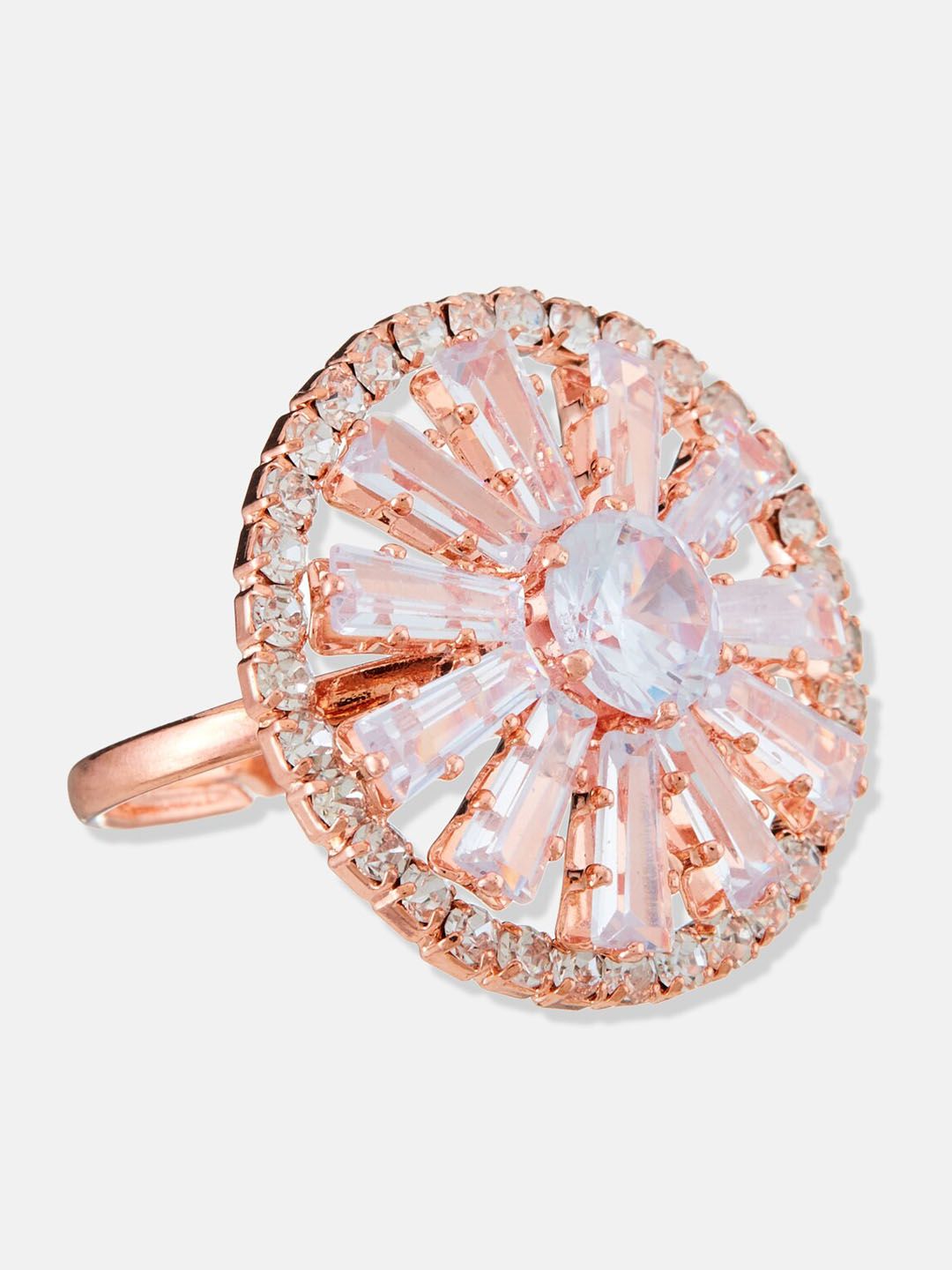 ATIBELLE Rose Gold-Plated Stone-Studded Adjustable Finger Ring
