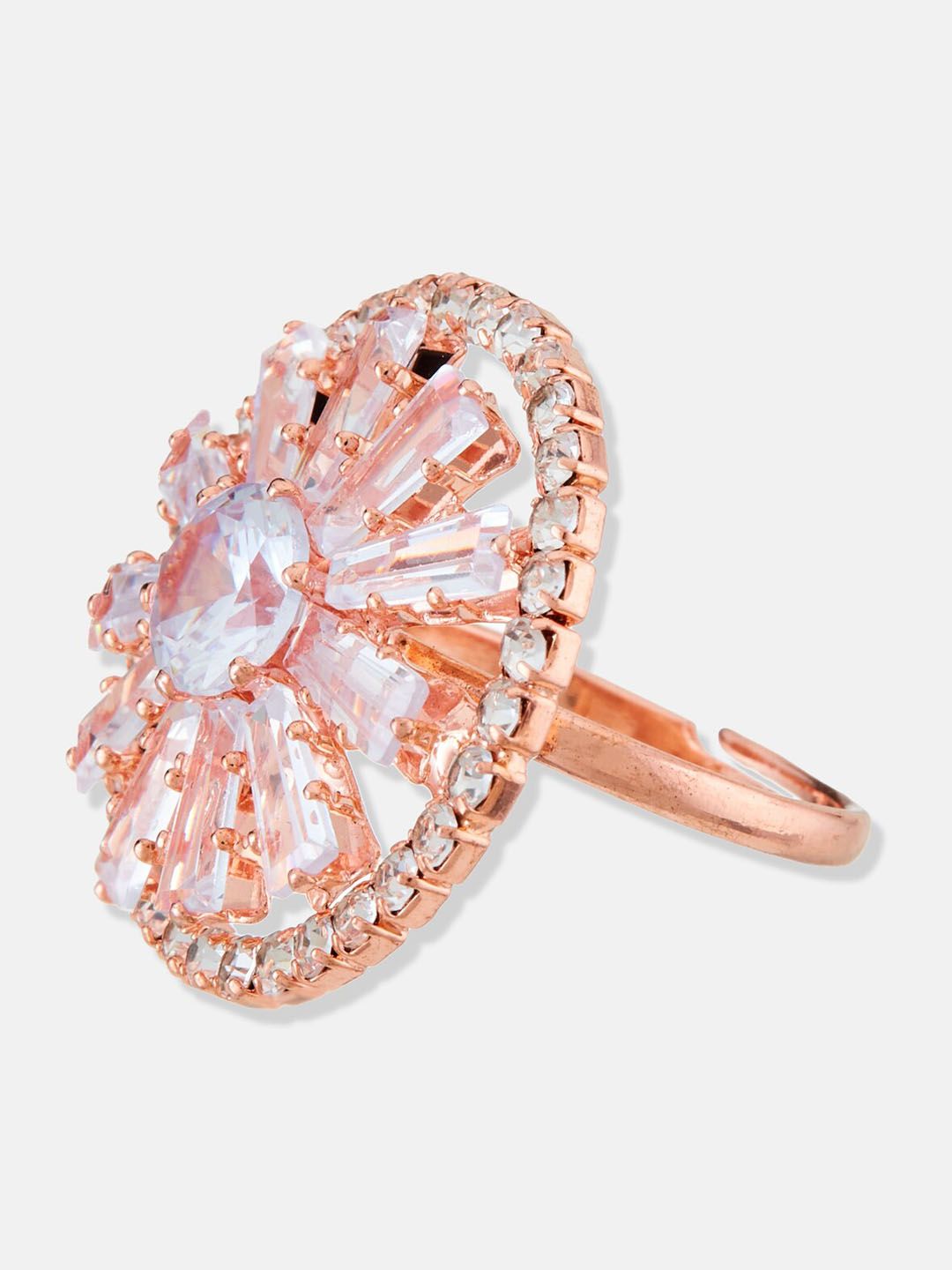 ATIBELLE Rose Gold-Plated Stone-Studded Adjustable Finger Ring
