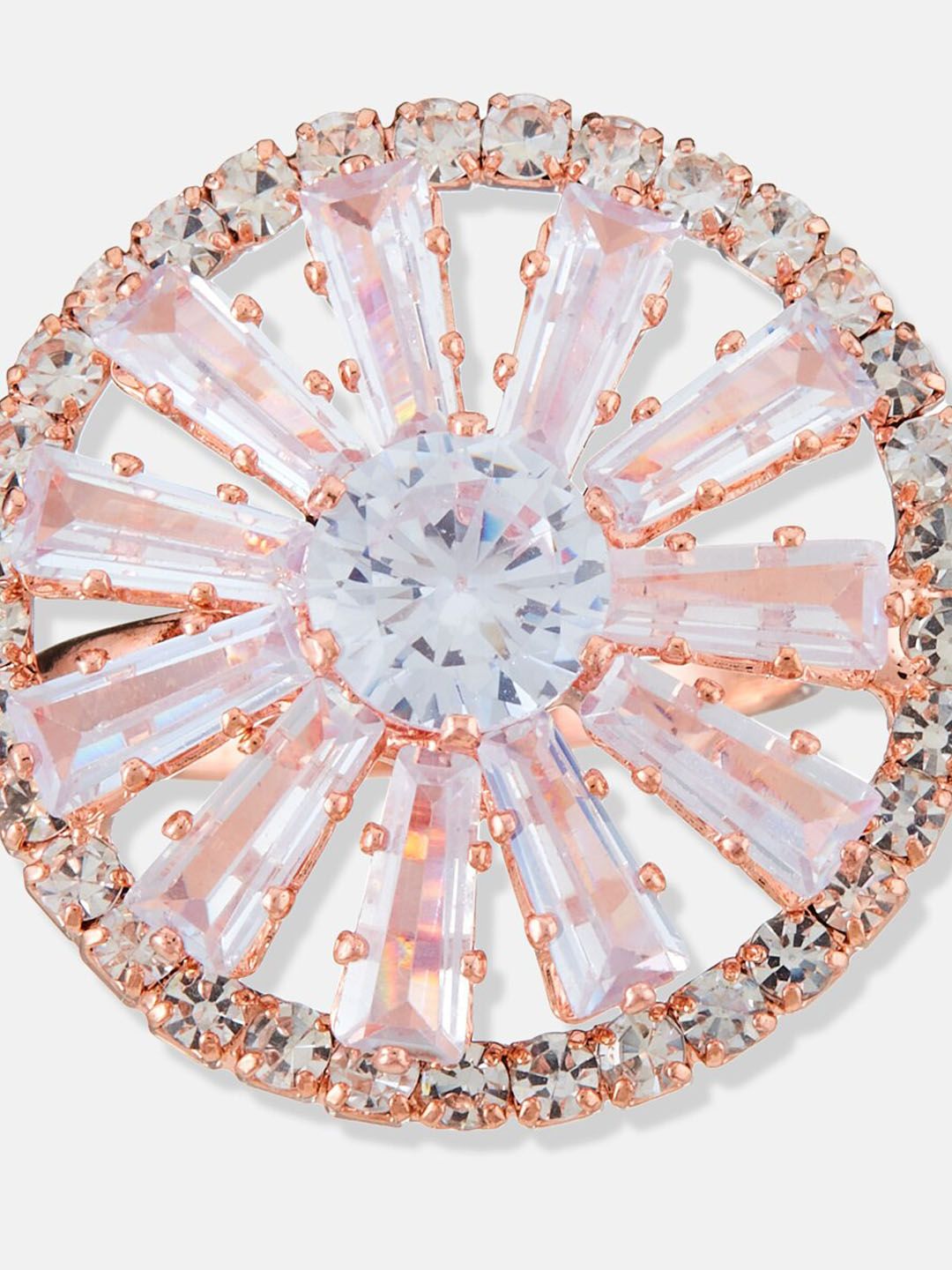 ATIBELLE Rose Gold-Plated Stone-Studded Adjustable Finger Ring