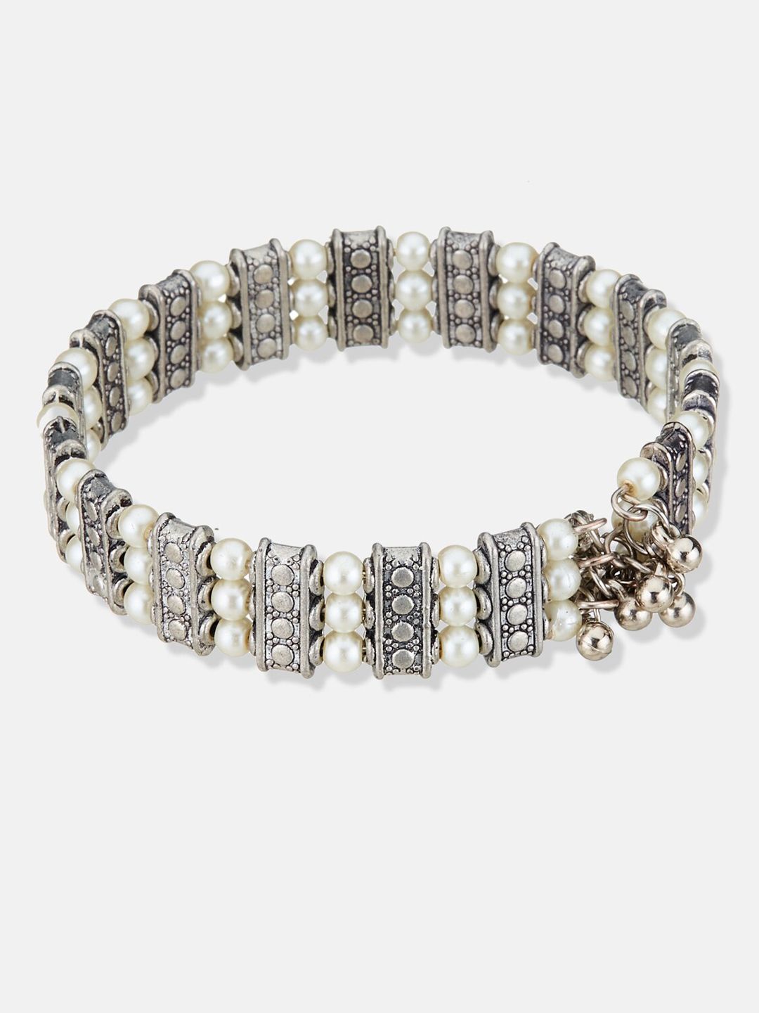 ATIBELLE Silver-Plated Pearl Beaded Adjustable Bangle-Style Bracelet