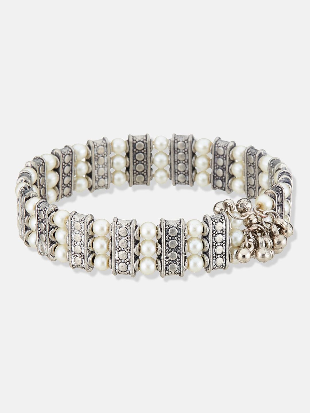ATIBELLE Silver-Plated Pearl Beaded Adjustable Bangle-Style Bracelet