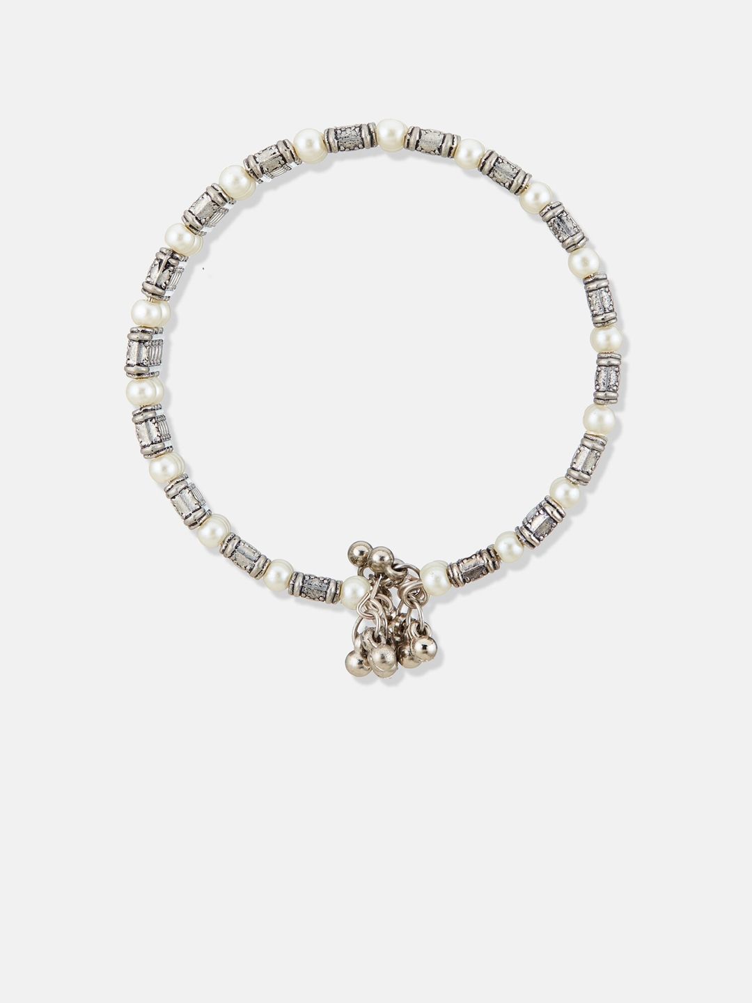 ATIBELLE Silver-Plated Pearl Beaded Adjustable Bangle-Style Bracelet