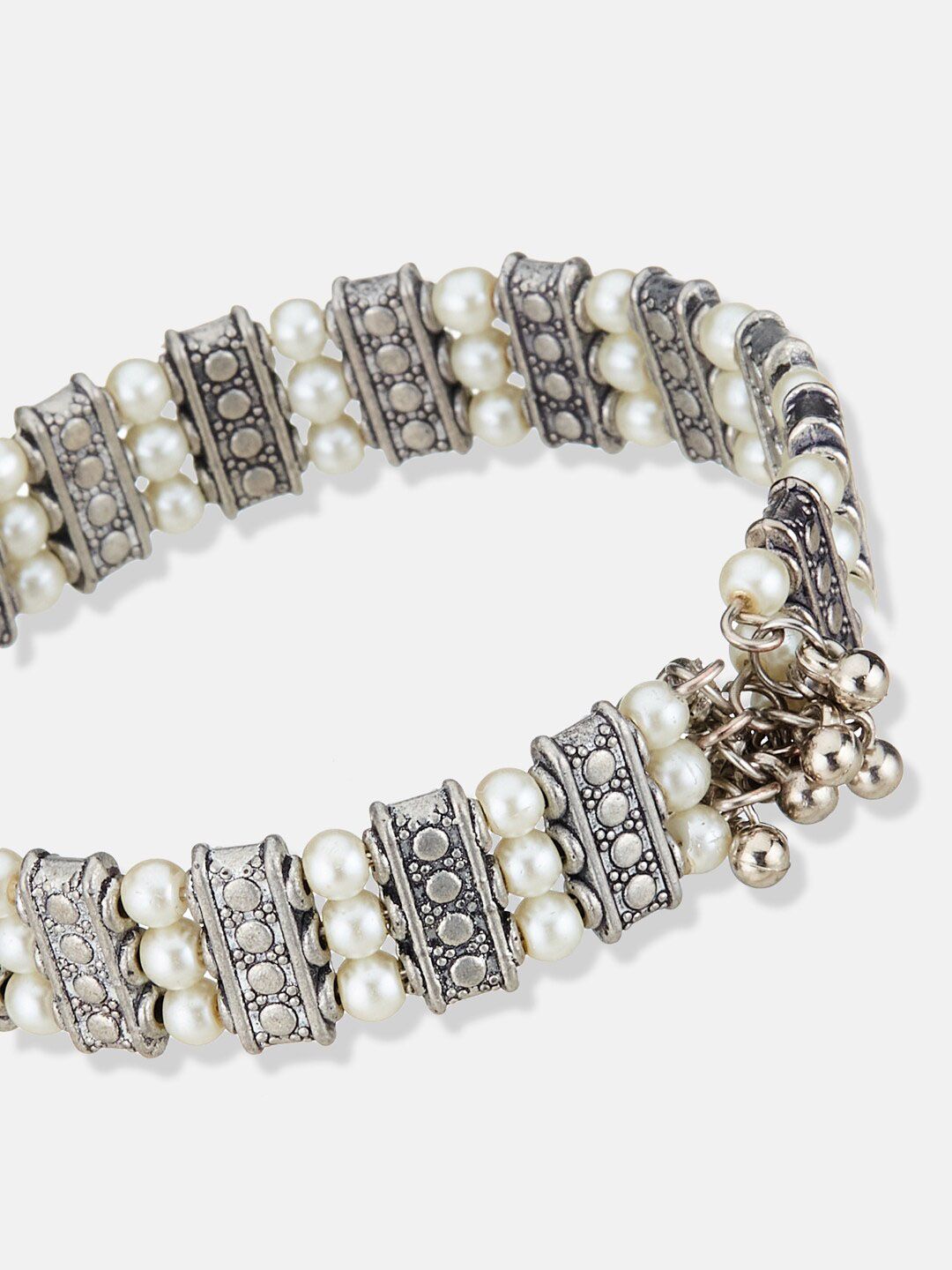 ATIBELLE Silver-Plated Pearl Beaded Adjustable Bangle-Style Bracelet
