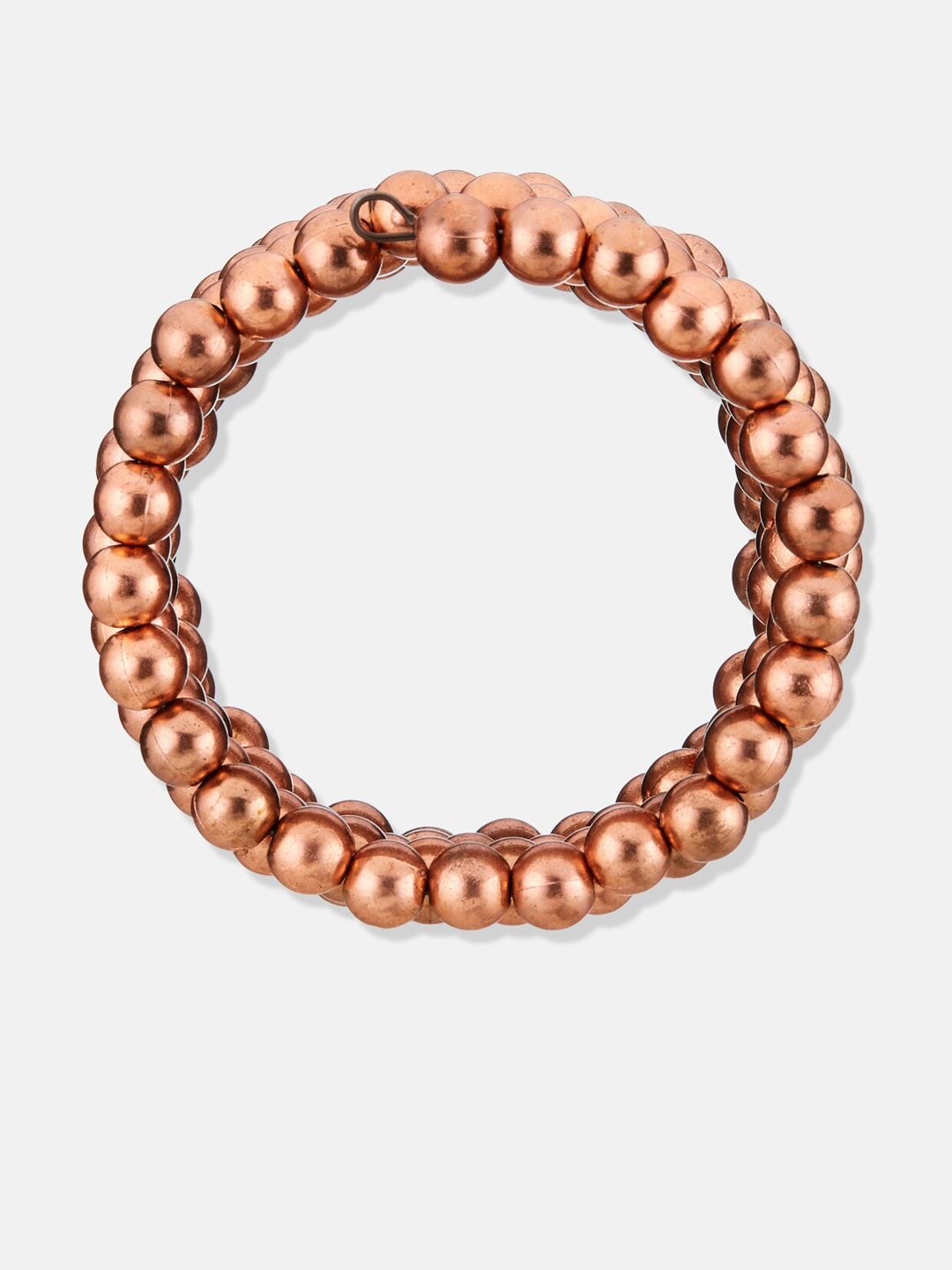 ATIBELLE Copper Plated & Beaded Layered Adjustable Spiral Bangle Style Bracelet