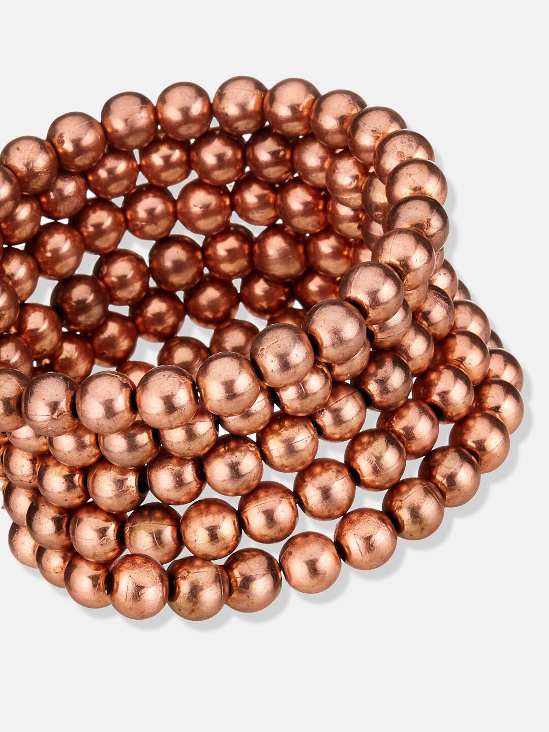 ATIBELLE Copper Plated & Beaded Layered Adjustable Spiral Bangle Style Bracelet