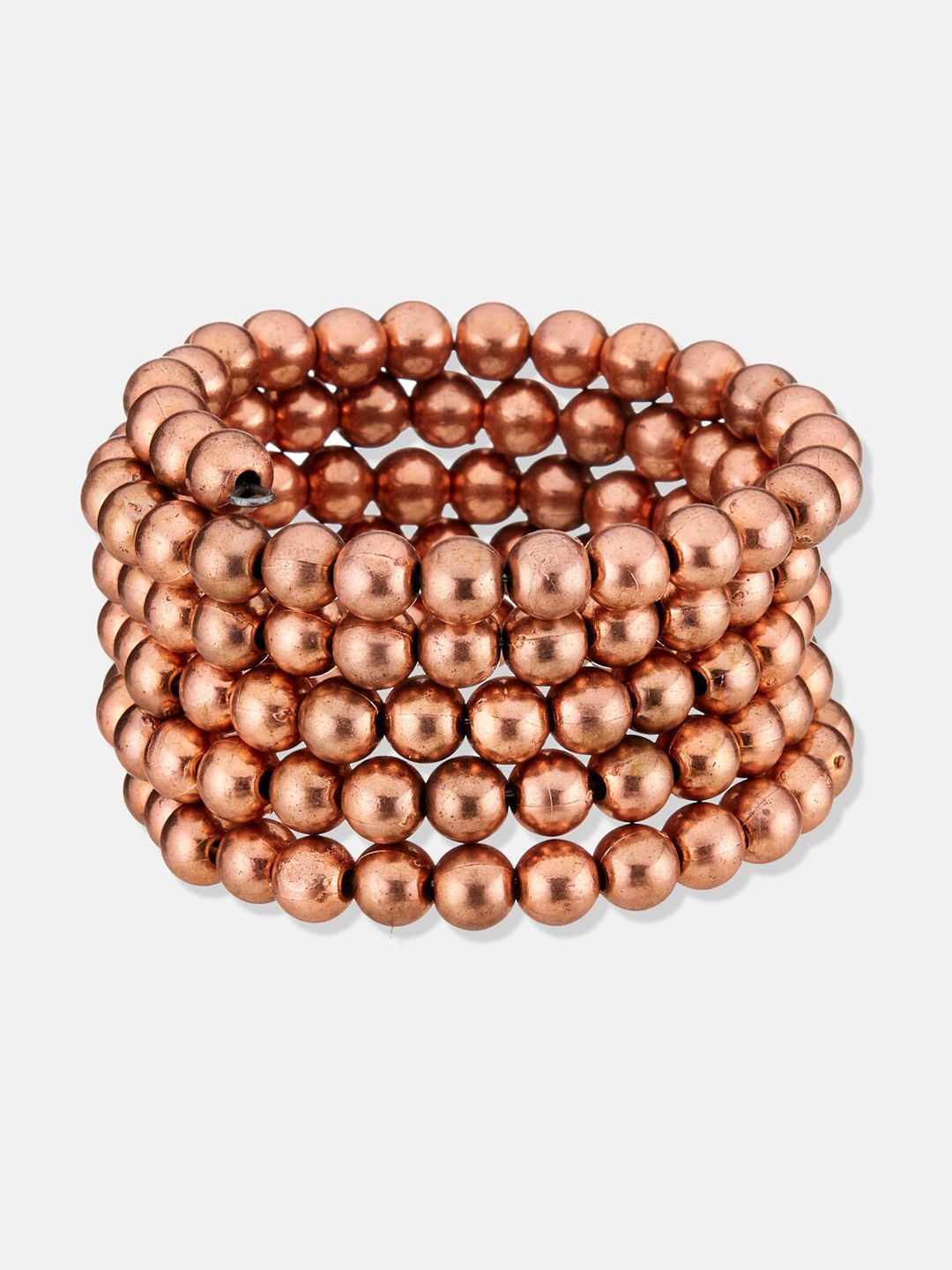 ATIBELLE Copper Plated & Beaded Layered Adjustable Spiral Bangle Style Bracelet