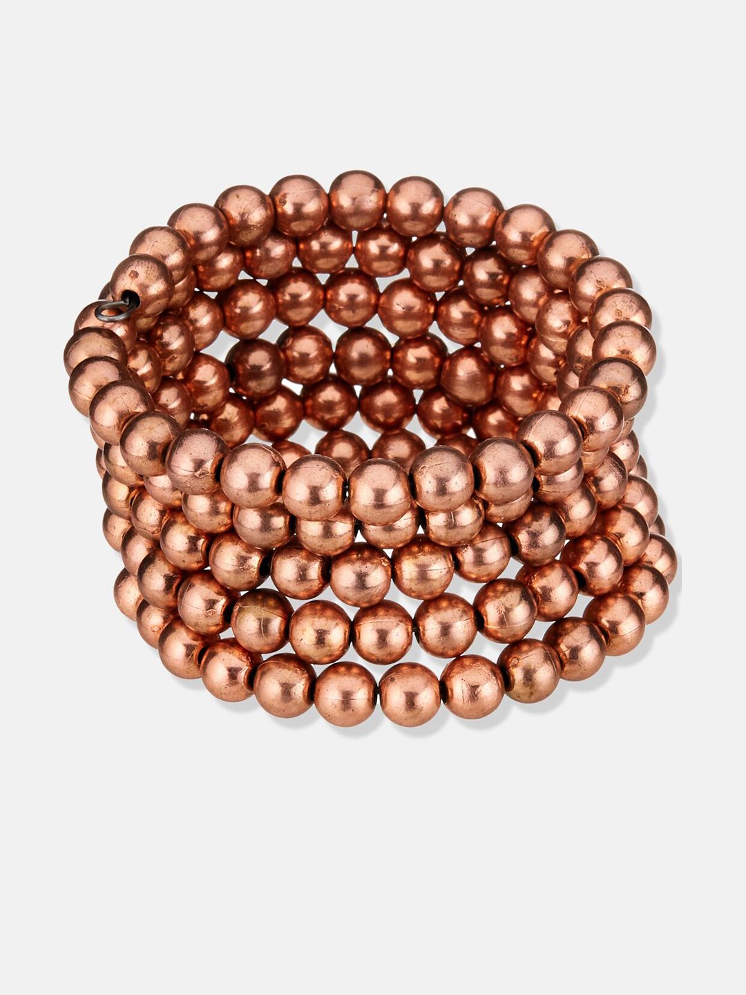 ATIBELLE Copper Plated & Beaded Layered Adjustable Spiral Bangle Style Bracelet