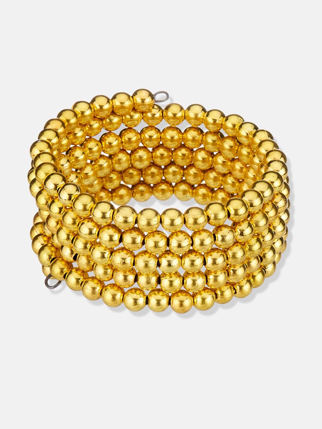 ATIBELLE Gold Plated & Beaded Layered Adjustable Spiral Bangle Style Bracelet