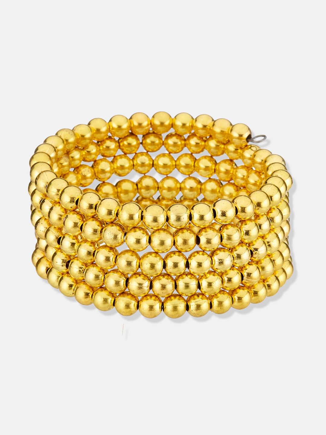 ATIBELLE Gold Plated & Beaded Layered Adjustable Spiral Bangle Style Bracelet