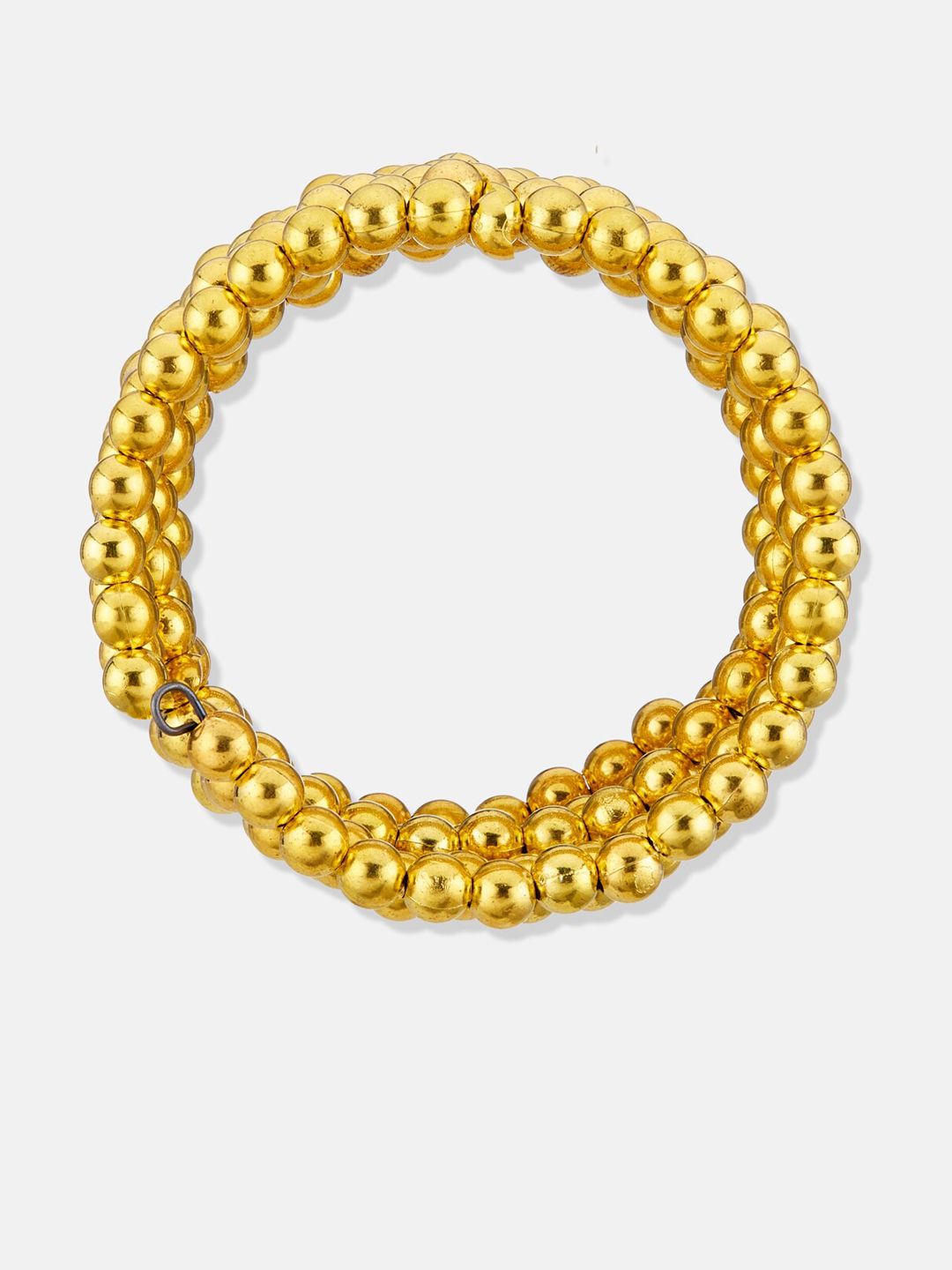 ATIBELLE Gold Plated & Beaded Layered Adjustable Spiral Bangle Style Bracelet
