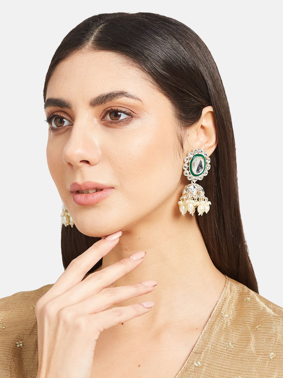 ATIBELLE Gold Plated Kundan Jumkas