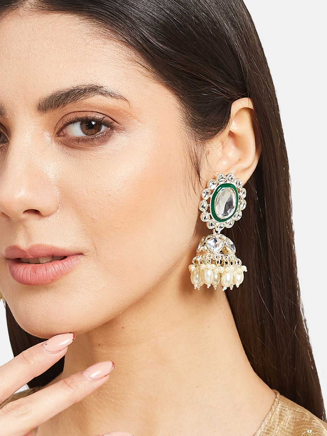 ATIBELLE Gold Plated Kundan Jumkas
