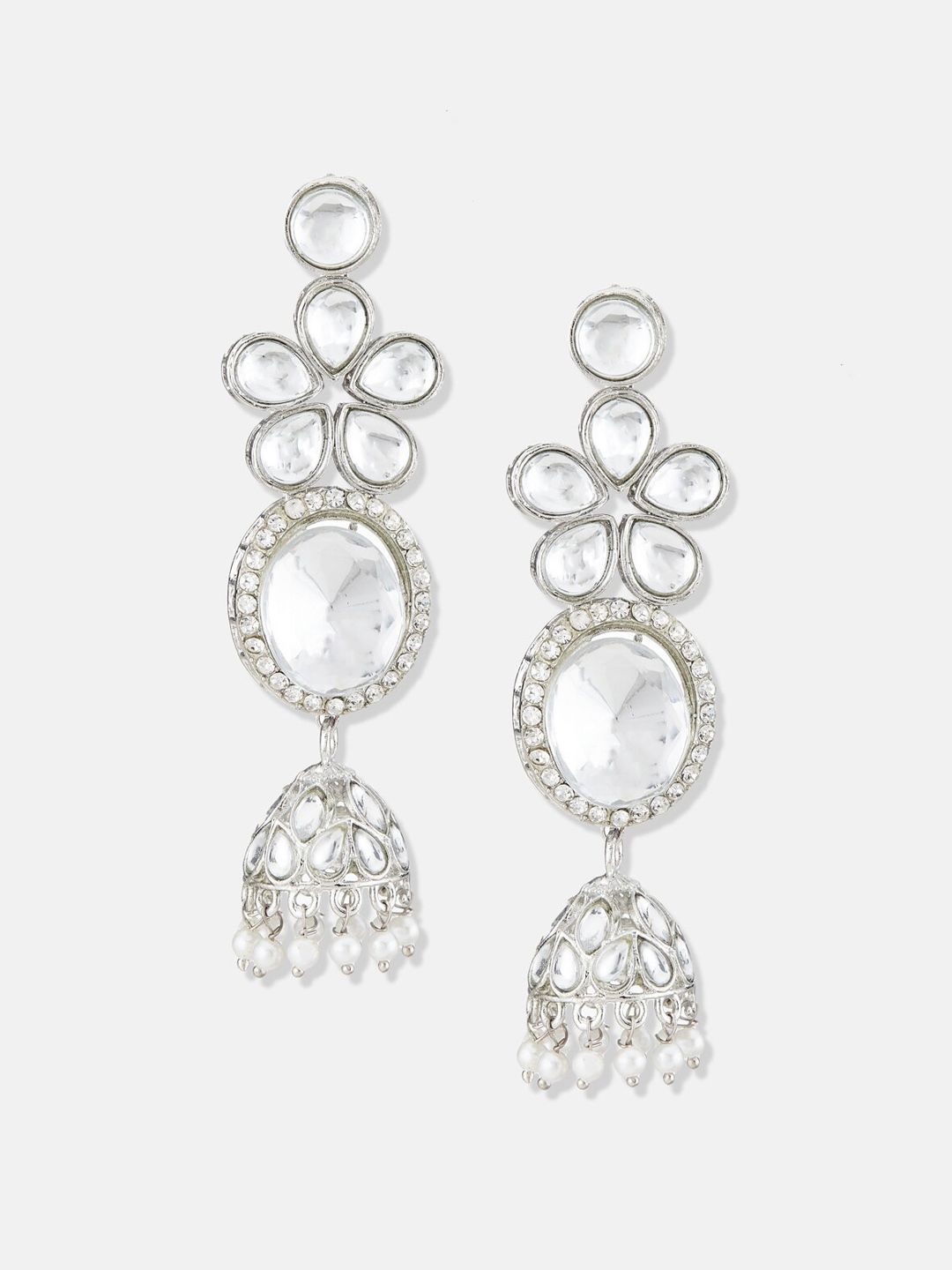 ATIBELLE Silver Plated Kundan Jumkas