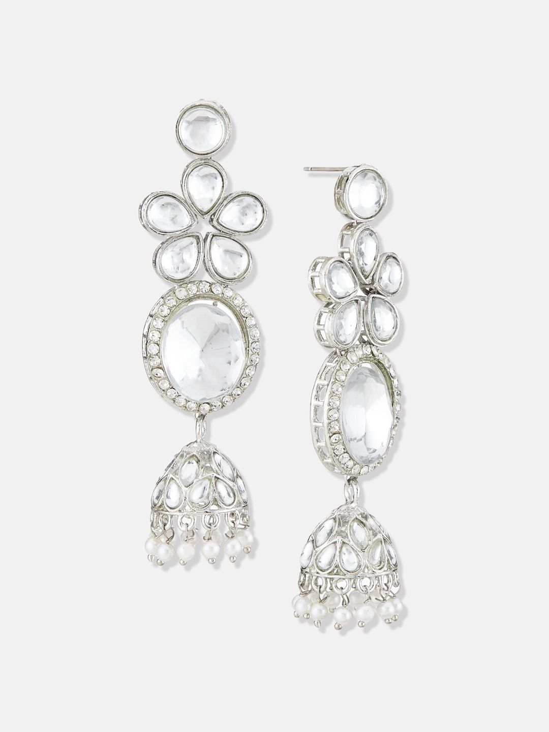 ATIBELLE Silver Plated Kundan Jumkas