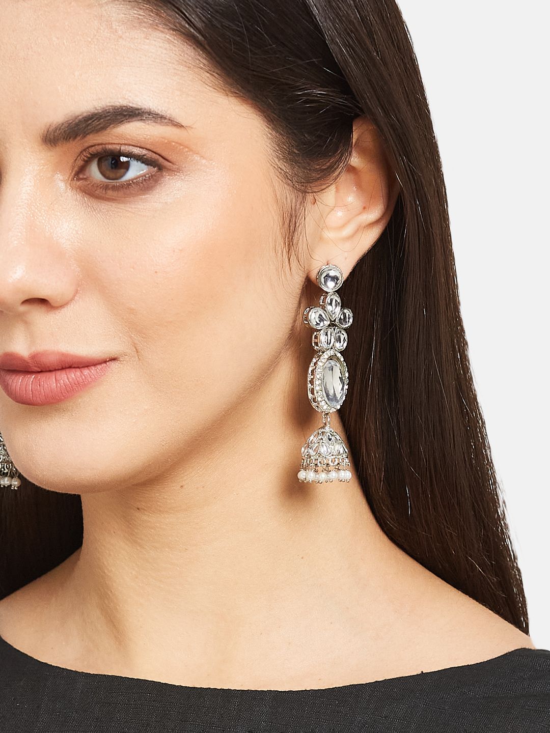 ATIBELLE Silver Plated Kundan Jumkas
