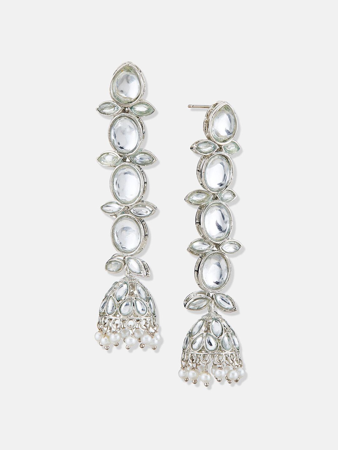 ATIBELLE Silver-Toned & White Kundan Earrings