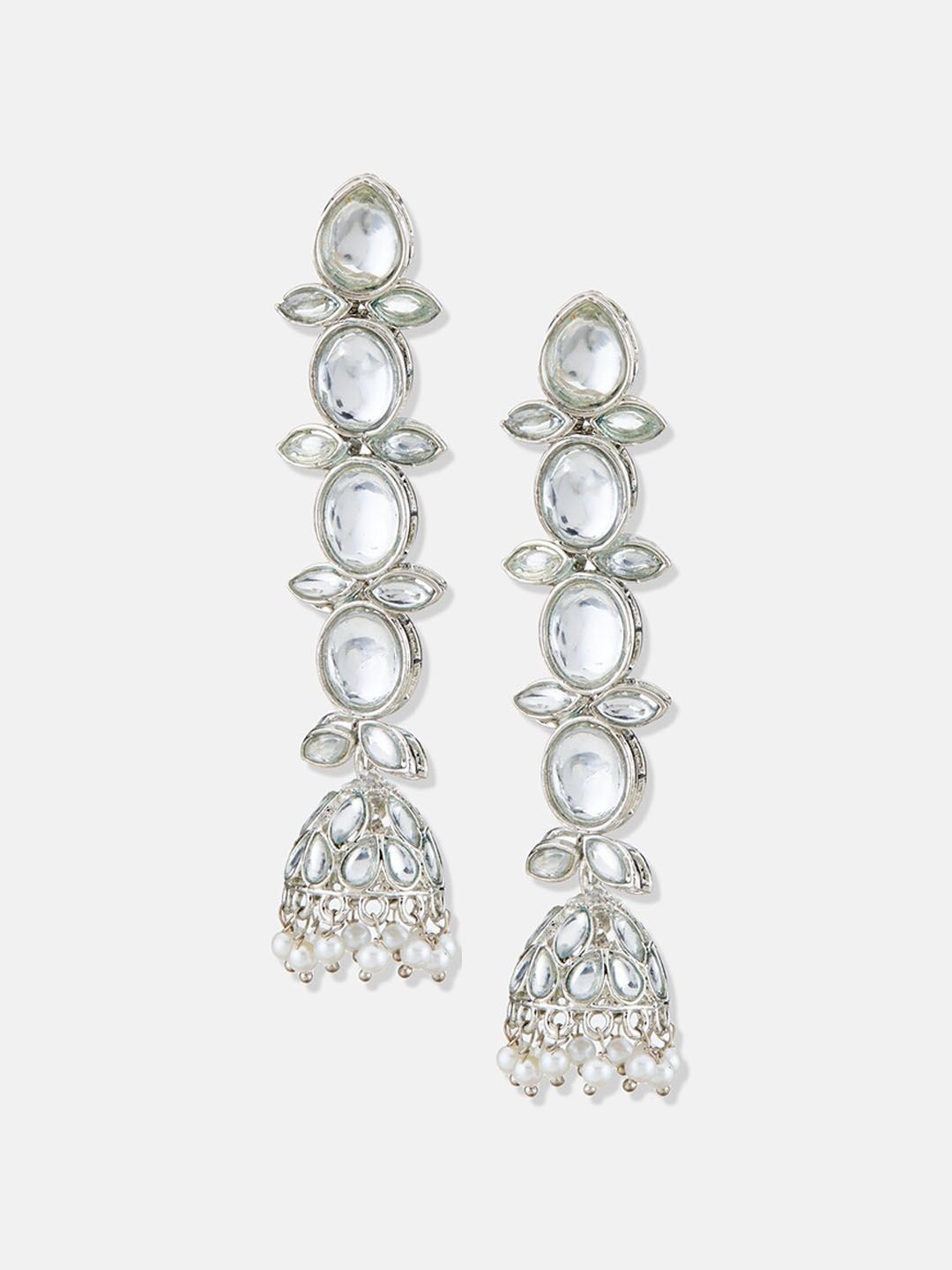 ATIBELLE Silver-Toned & White Kundan Earrings