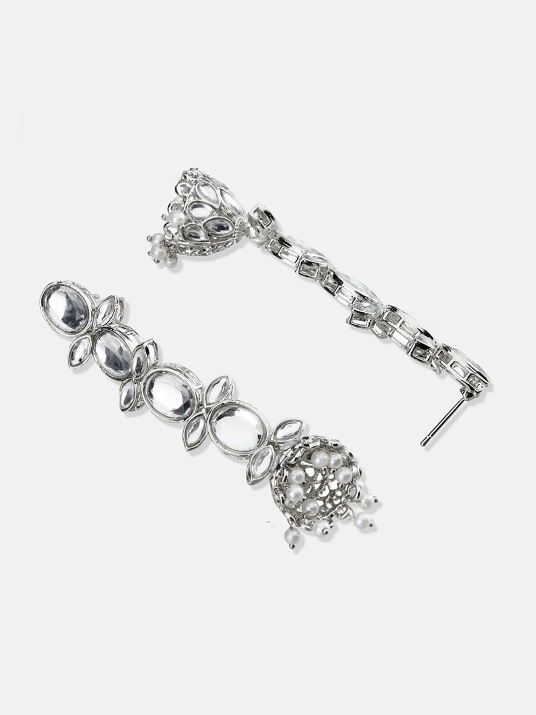 ATIBELLE Silver-Toned & White Kundan Earrings