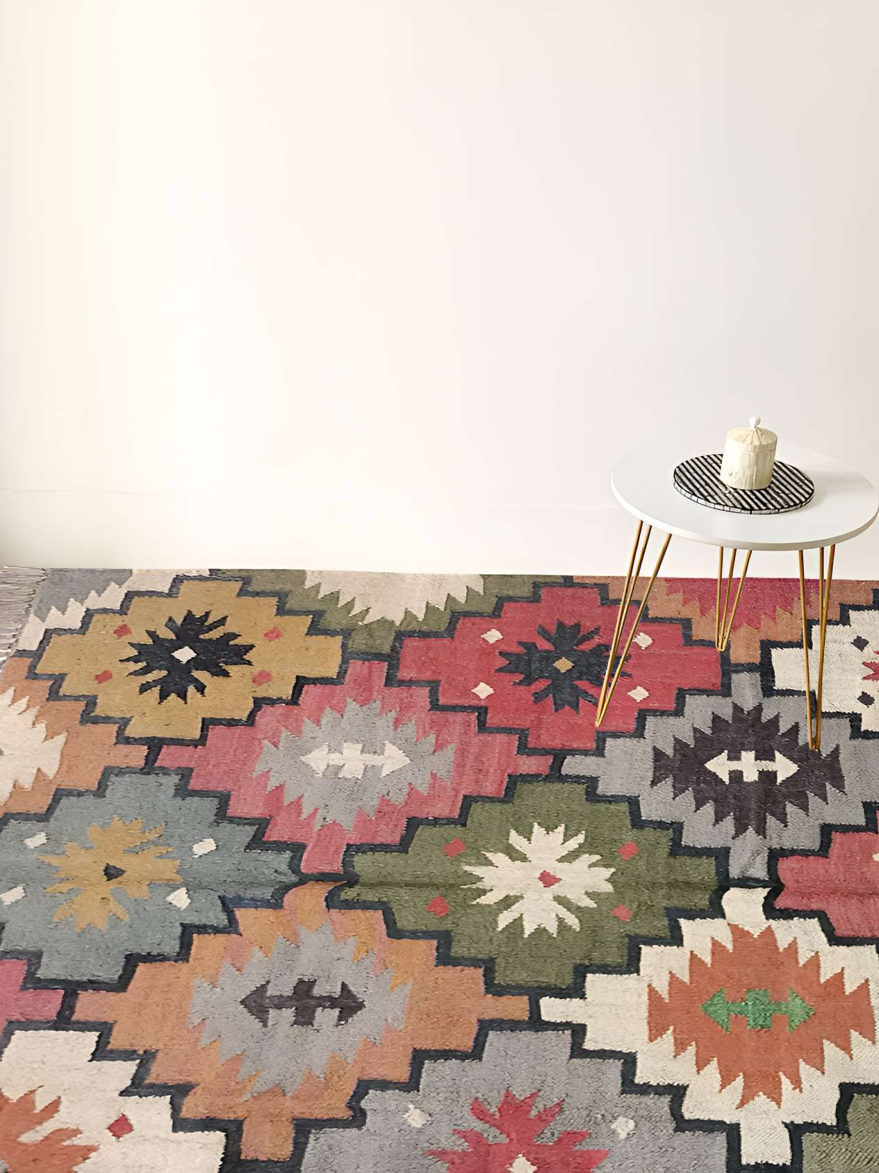Budhrajrugs Green & Grey Geometric Reversible Dhurrie-image-29