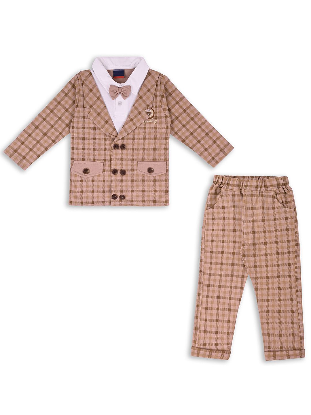 Wish Karo Boys Brown & Pink Checked Shirt with Trousers-picture-49