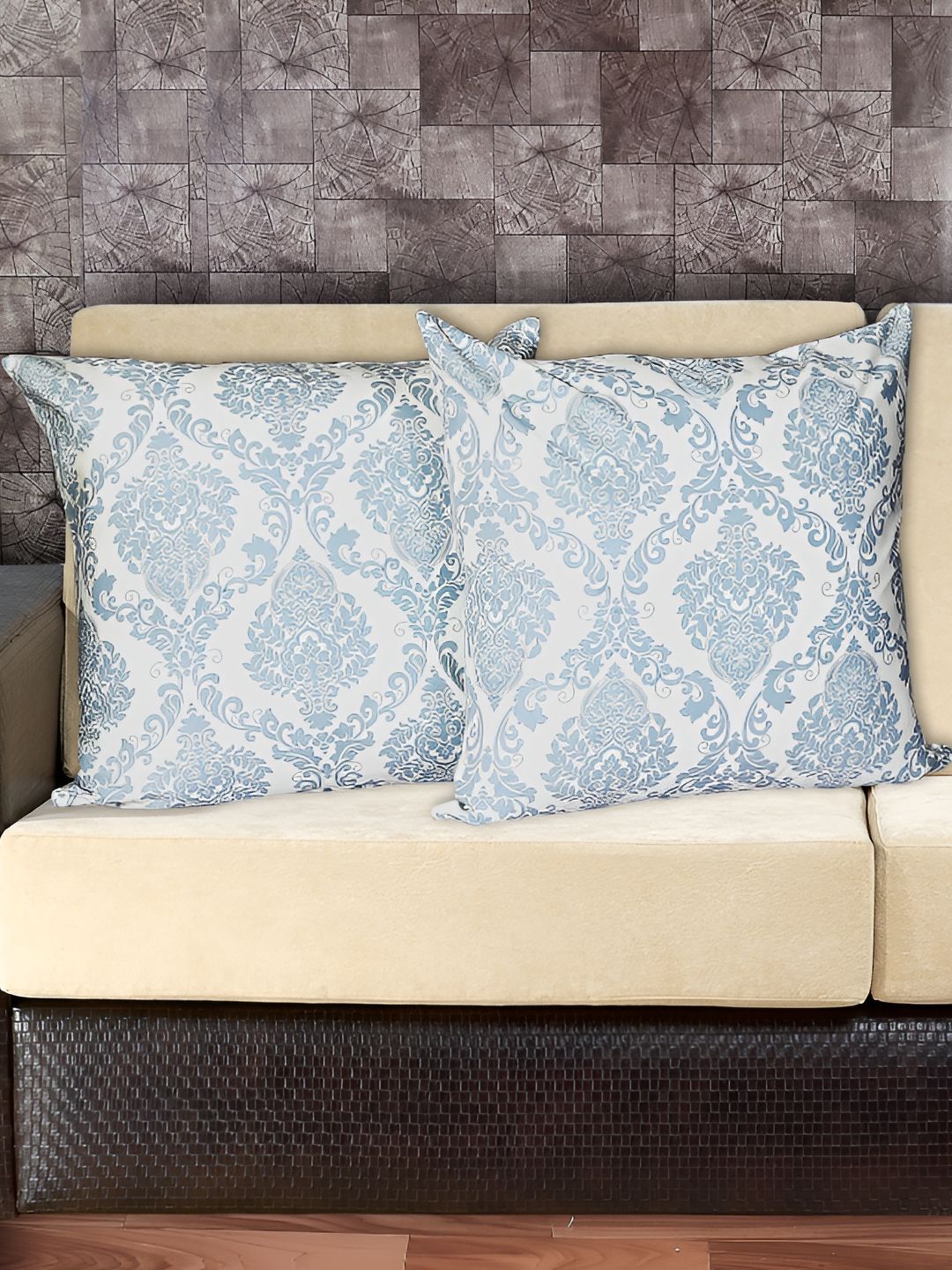 Texstylers Texstylers Blue Ethnic Motifs Cotton Reversible 2 Piece Square Cushion Covers -24x24In