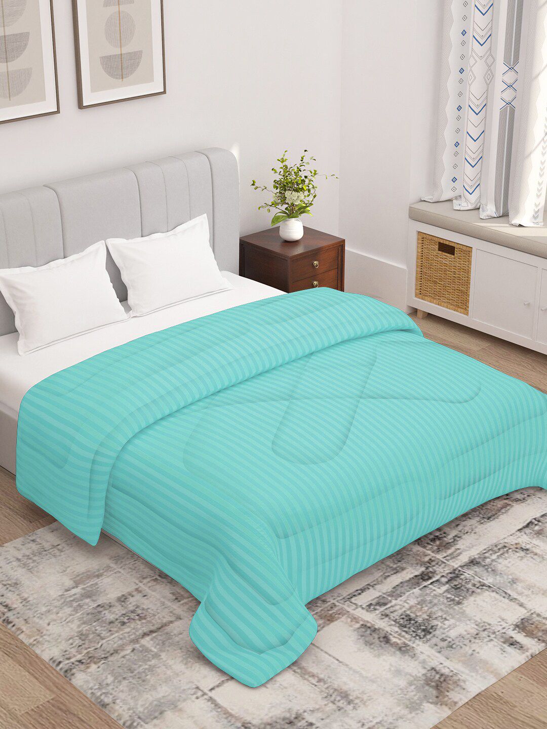 Story@home Blue Striped 180 GSM Reversible Ac Room Double Bed Comforter-image-44