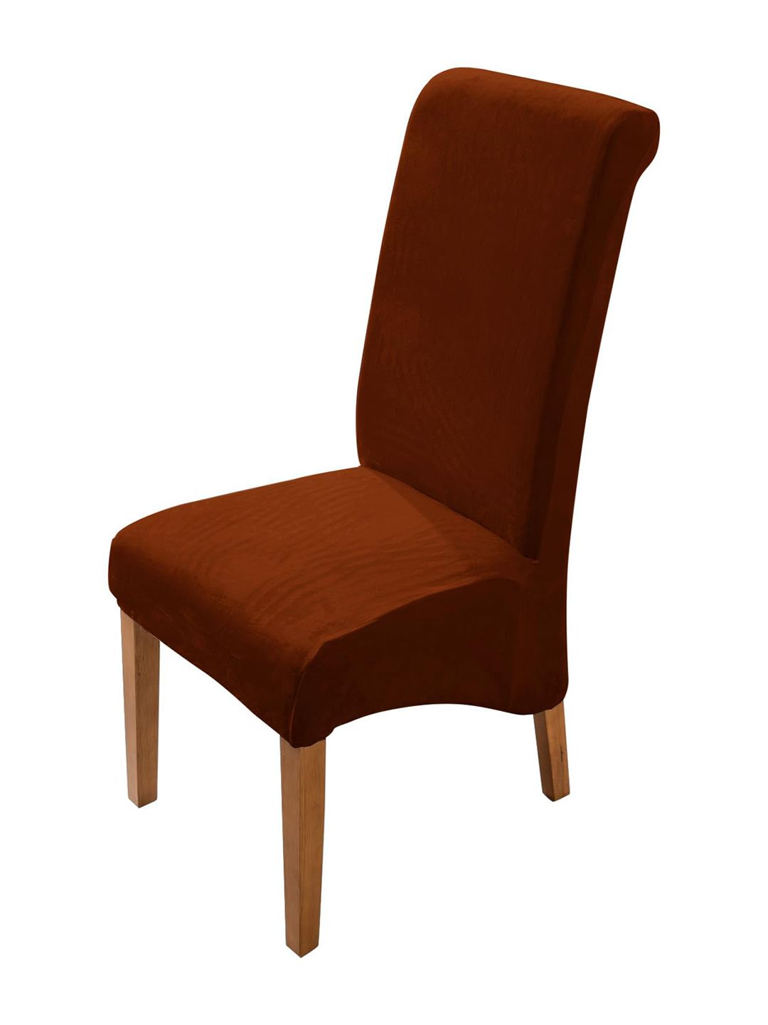 HOKIPO Rust Brown Stretchable Velvet Long Back Chair Cover-picture-16