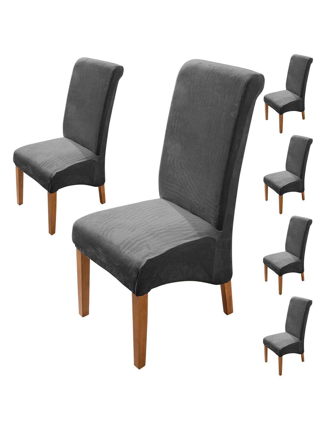 HOKIPO 6 Pcs Grey Stretchable Velvet Long Back Chair Covers