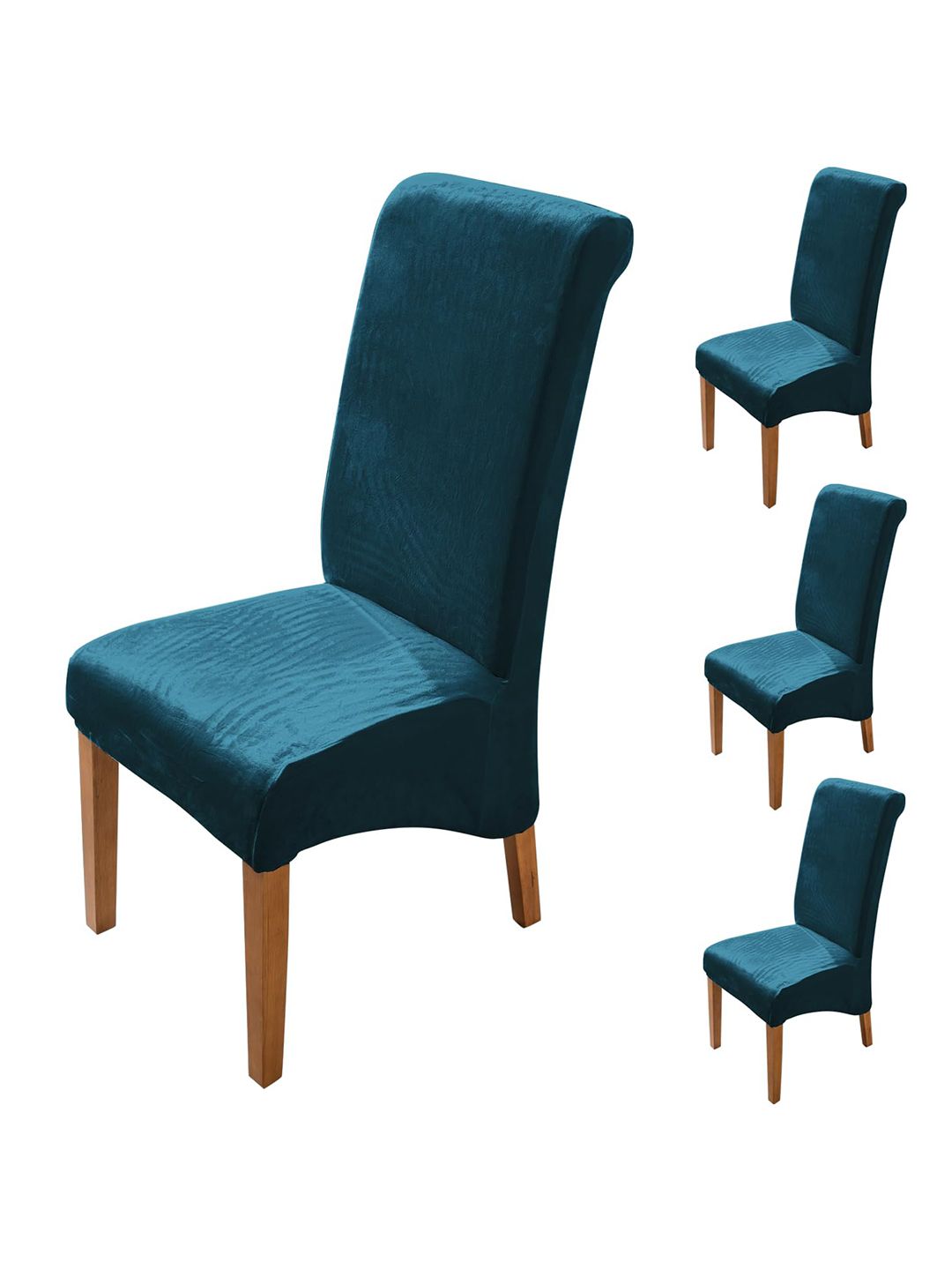 HOKIPO Turquoise Blue 4 Pieces Long Back Velvet Chair Covers