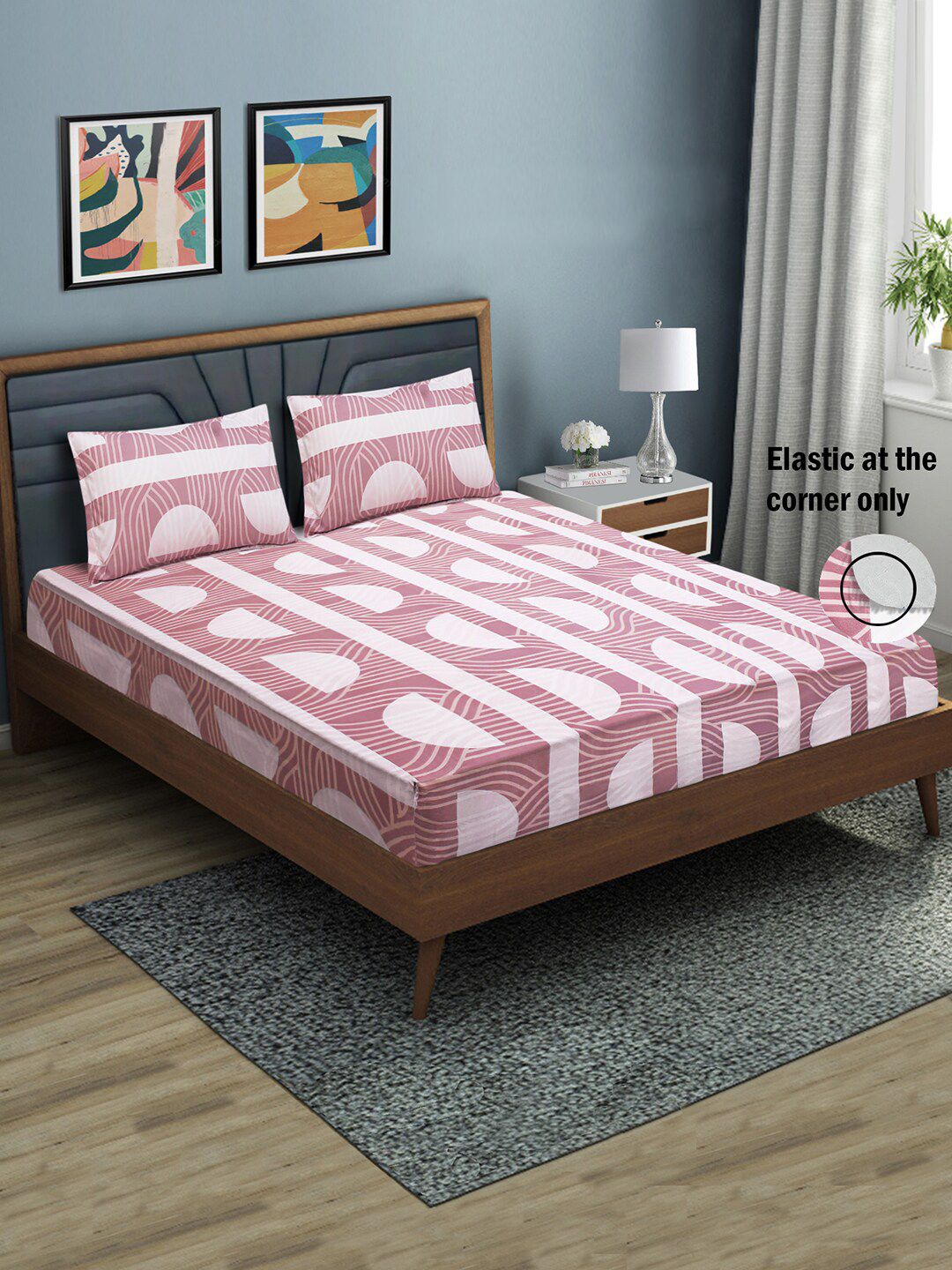 Aura Maroon Geometric Printed Fitted 144 TC Queen Bedsheet With 2 Pillow Covers-picture-17