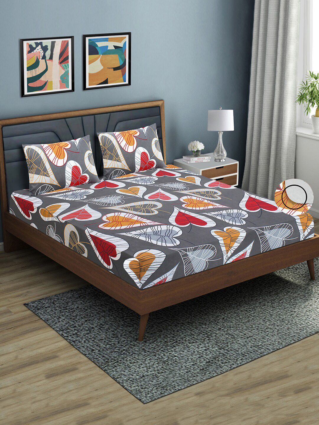 Aura Brown Geometric Printed Fitted 144 TC Queen Bedsheet With 2 Pillow Covers-picture-18