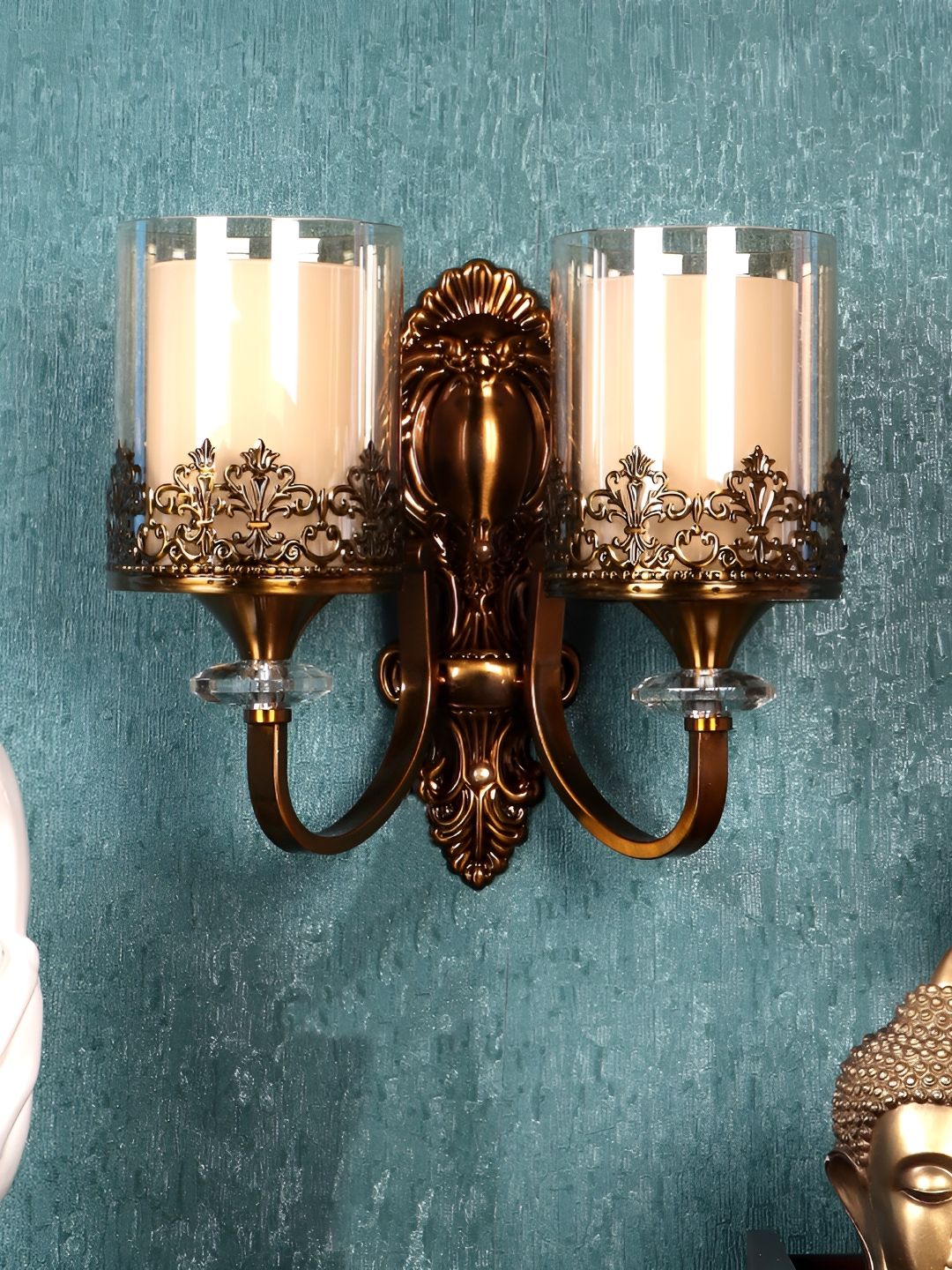 ELIANTE Gold Toned Textured Cylinder Shaped Iron Wall Lamp-picture-32