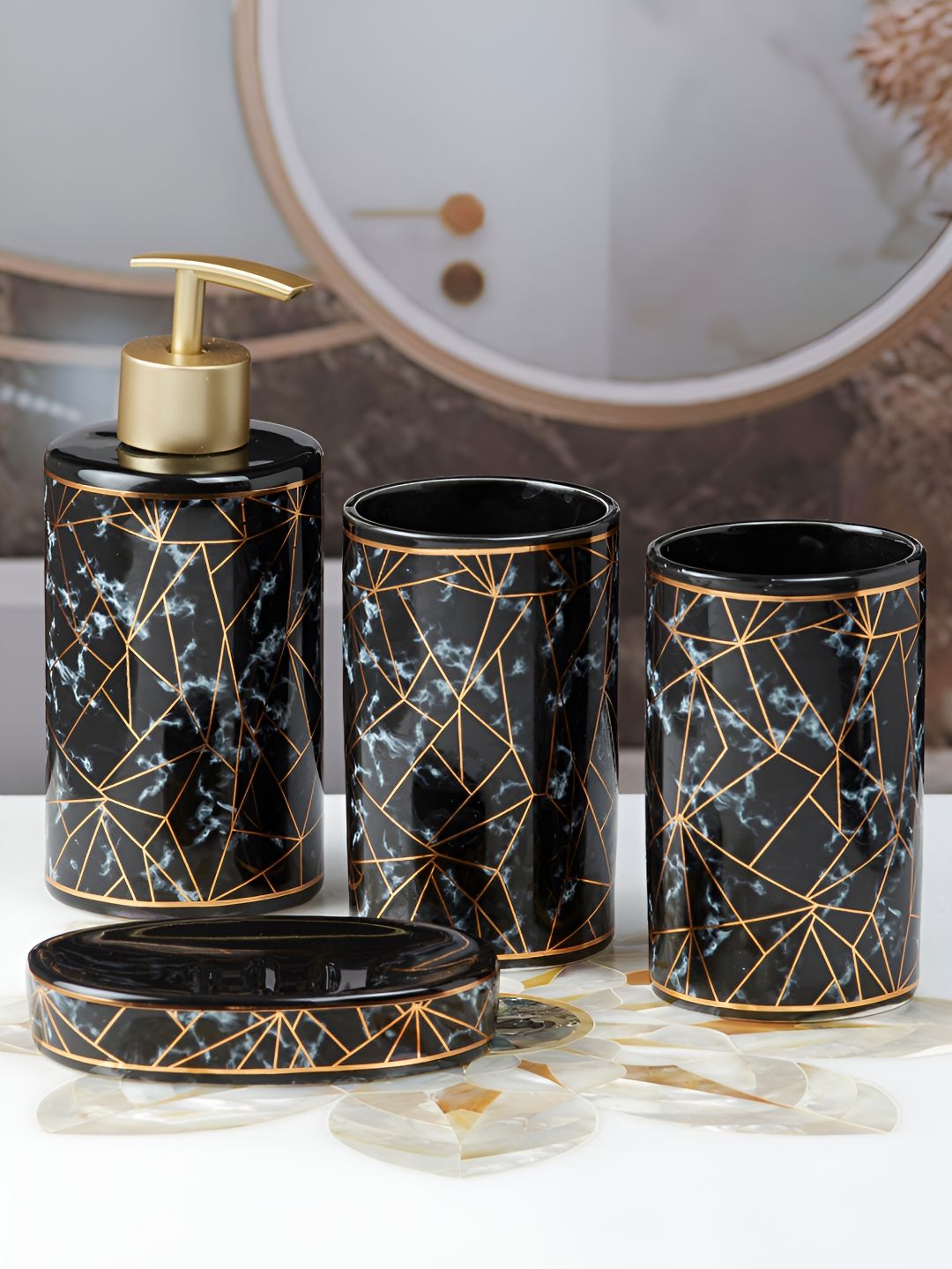 Kookee Black & Copper Toned 4 Pieces Ceramic Cylindrical Shaped Bath Accessories Set-picture-38
