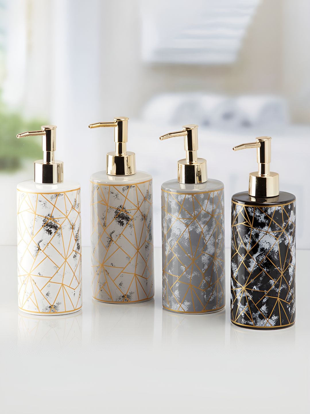 Kookee White & Black 4 Piece Abstract Ceramic Soap Dispensers-picture-52