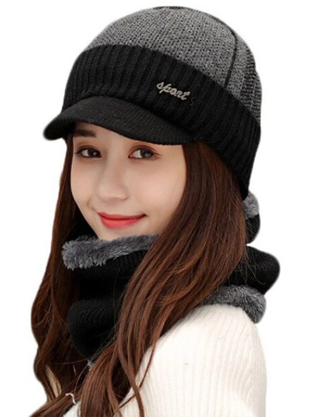 Alexvyan Women Self Design Acrylic Beanie Cap & Scarf-picture-26